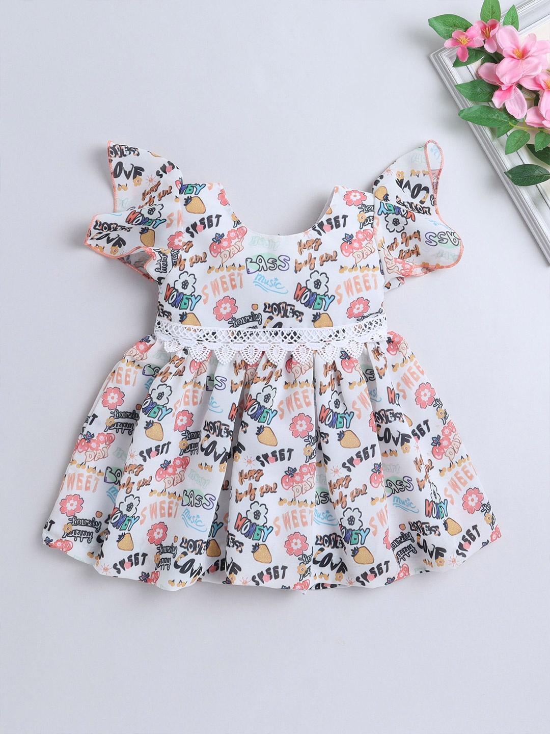 

The Magic Wand Girls Floral Printed Fit & Flare Dress, Peach