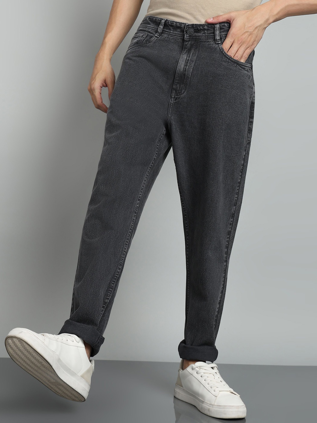 

AFLASH Men Mid-Rise Relaxed Fit Stretchable Jeans, Grey