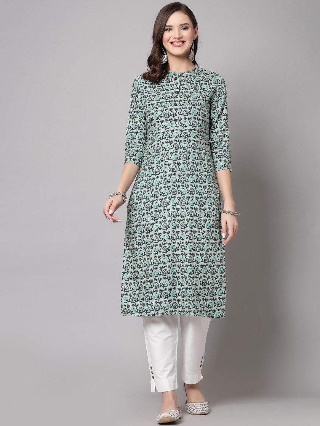 kipek Women Floral Floral Kurta, Green