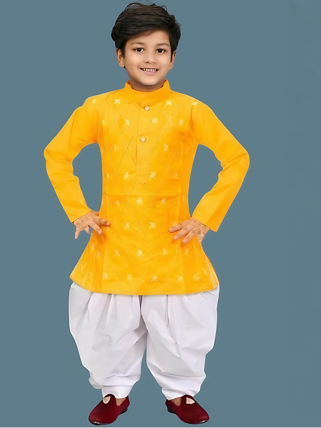 

R KAY FASHIONS Boys Checked Kurta, Yellow