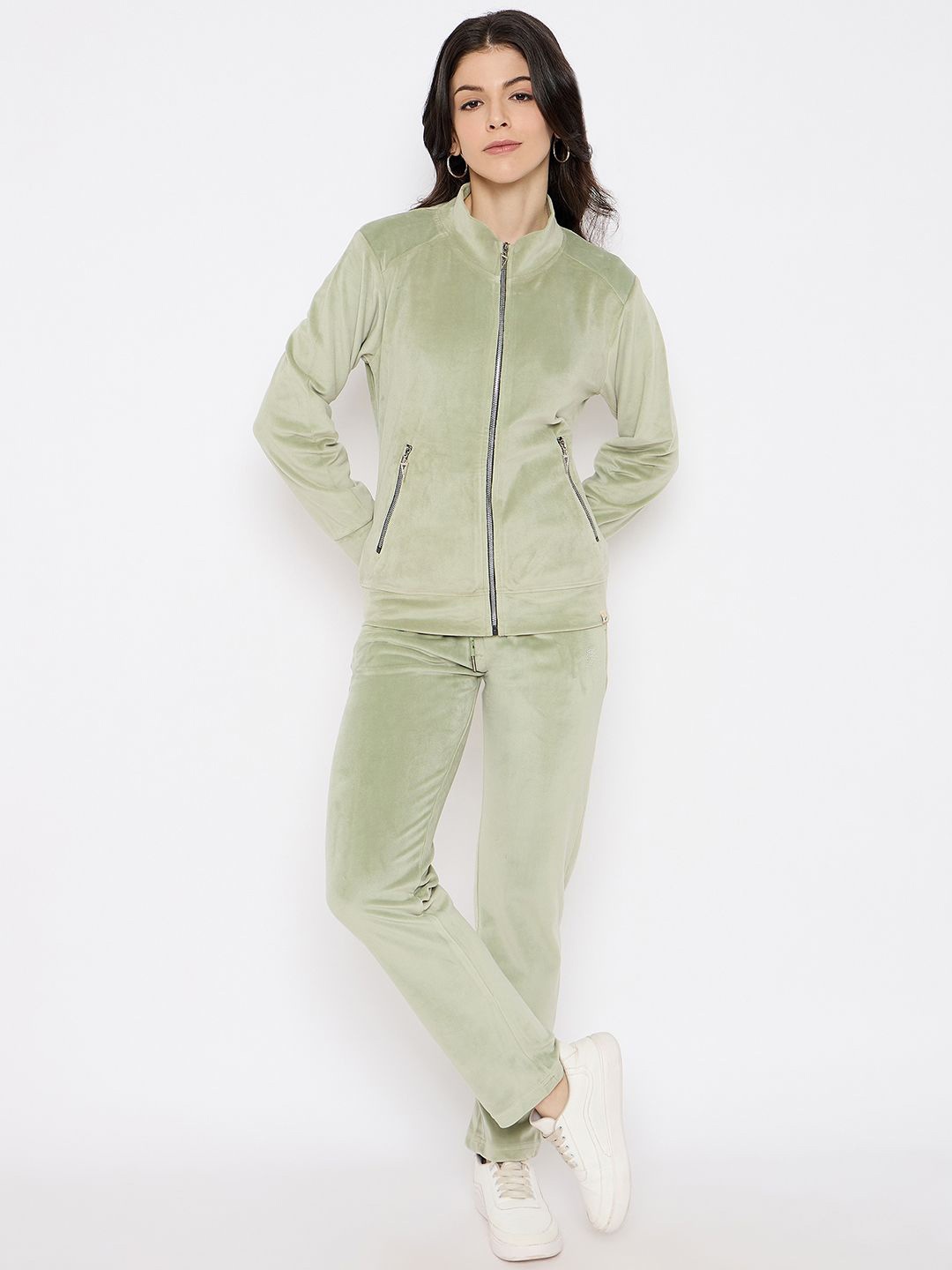 

Duke Women Mid-Rise Mock Collar Full Sleeves Tracksuit, Green