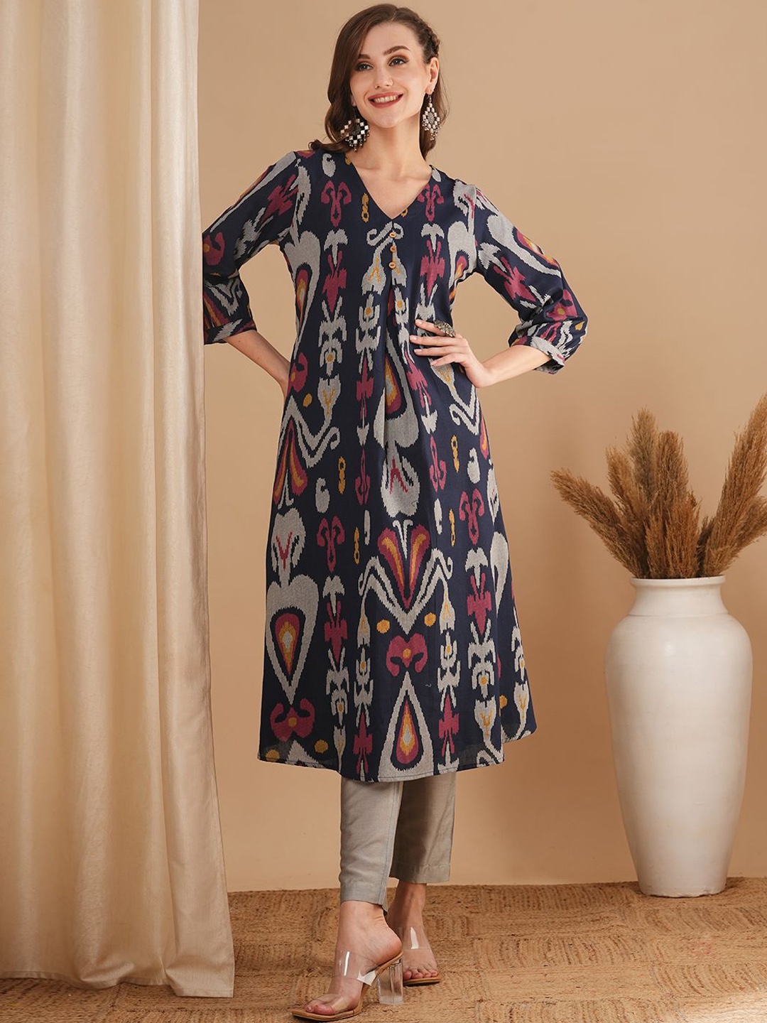 

FASHOR Women Ethnic Motifs Printed Kurta, Blue