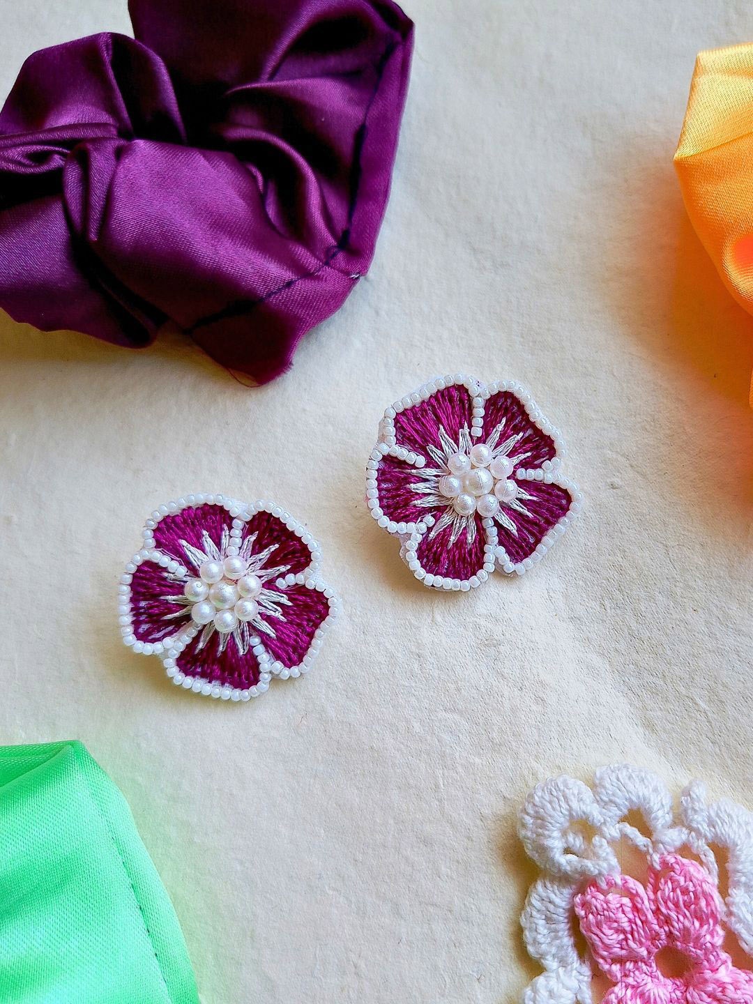 

Sangria Beaded Studded Earrings, Burgundy