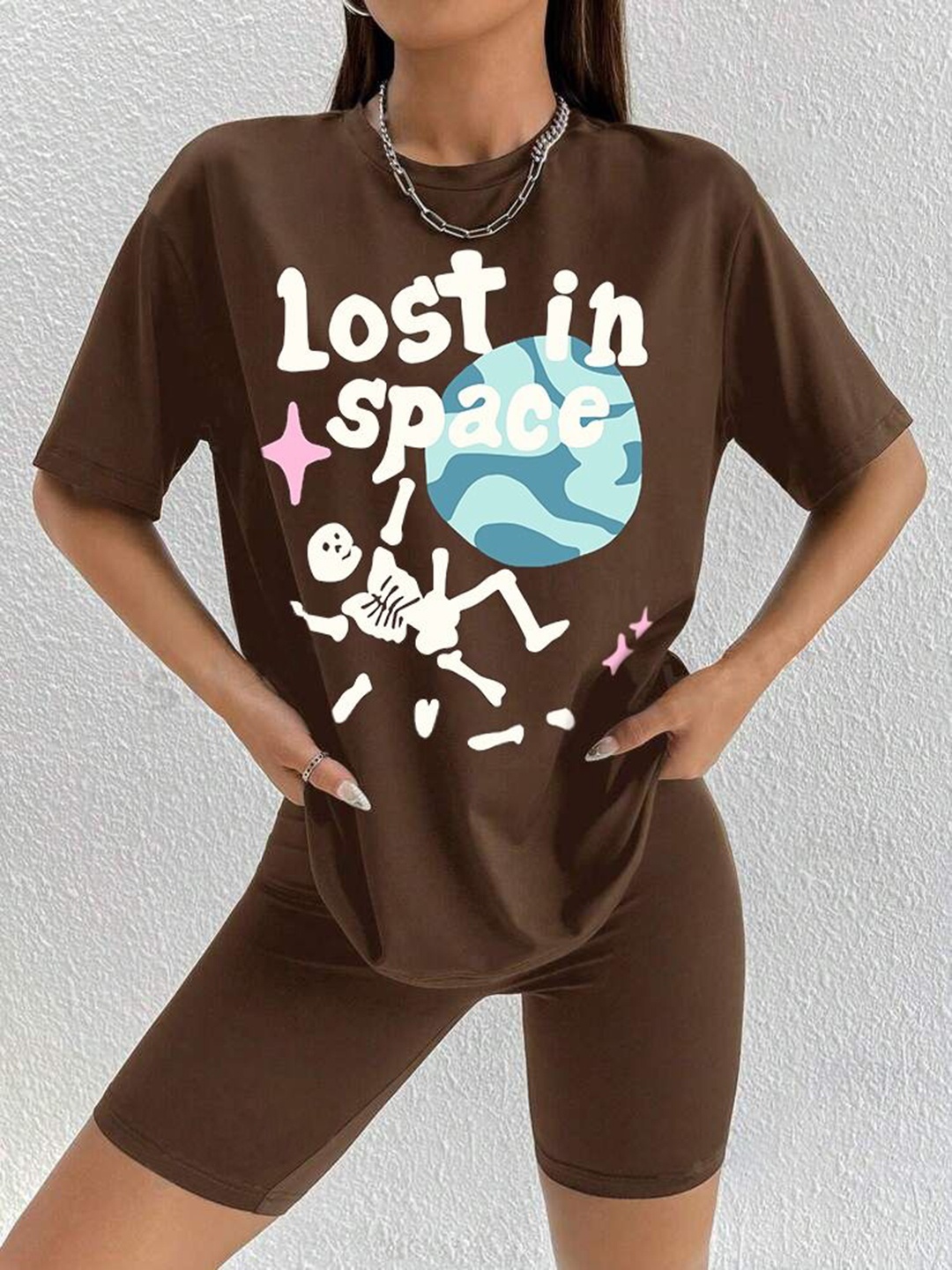 

The Dry State Women Graphic Printed Round Neck Cotton Relaxed Fit T-shirt, Coffee brown