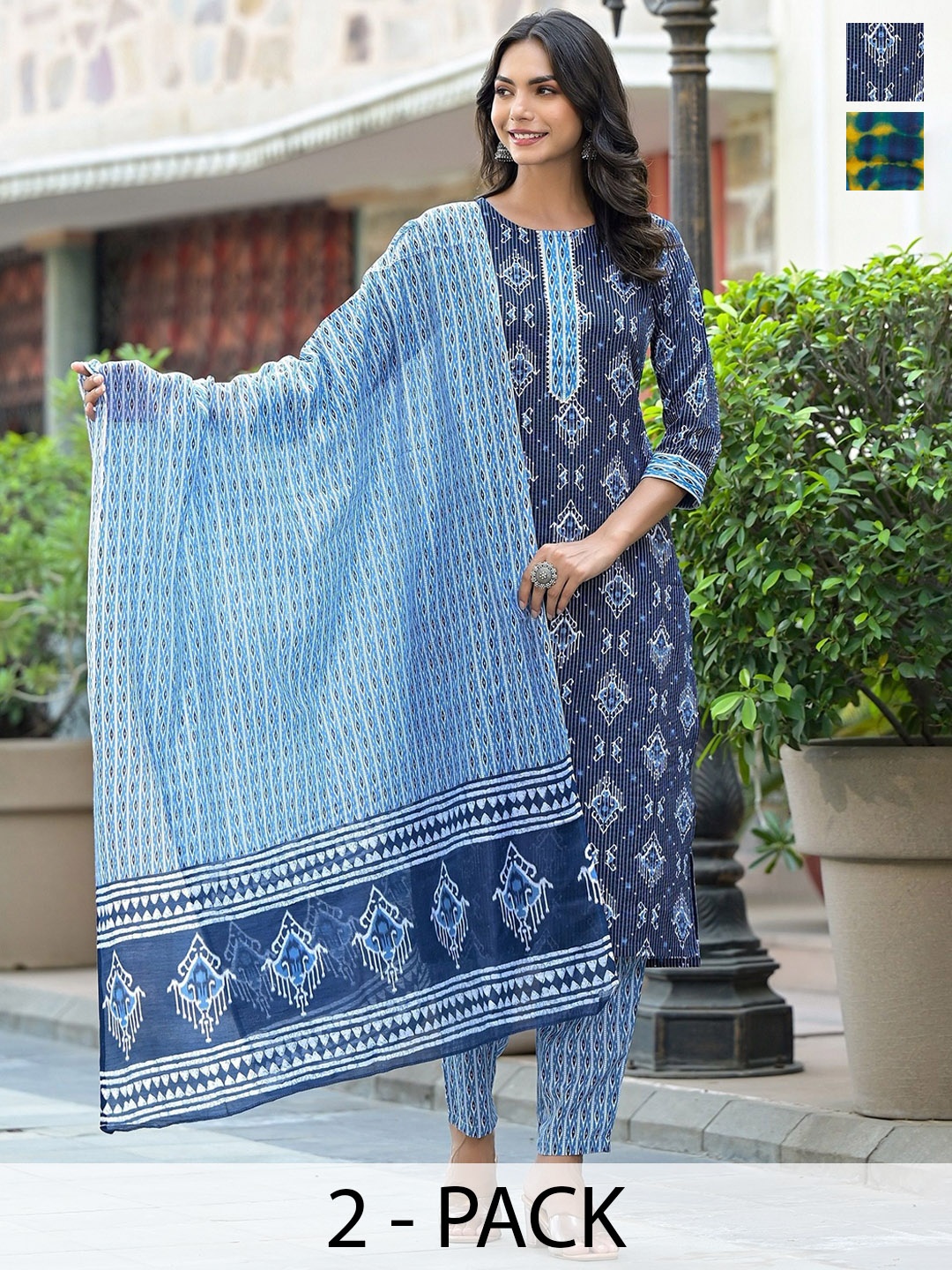 

KALINI Women Ethnic Motifs Printed Regular Kurta with Trousers & With Dupatta, Blue