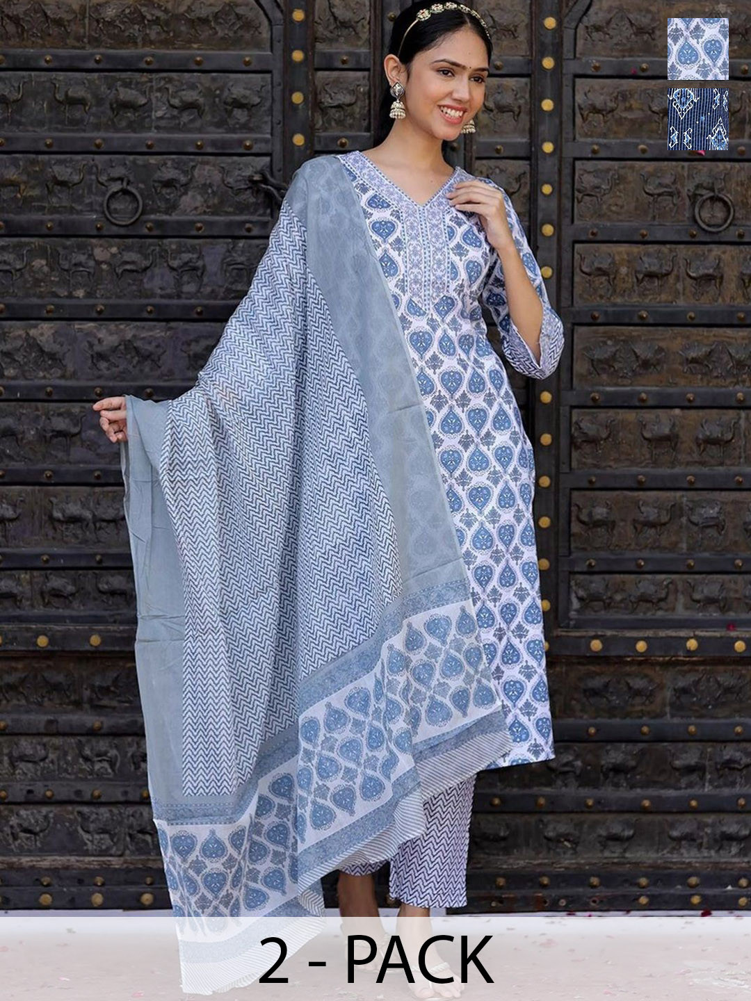 

KALINI Women Ethnic Motifs Printed Regular Kurta with Trousers & With Dupatta, White