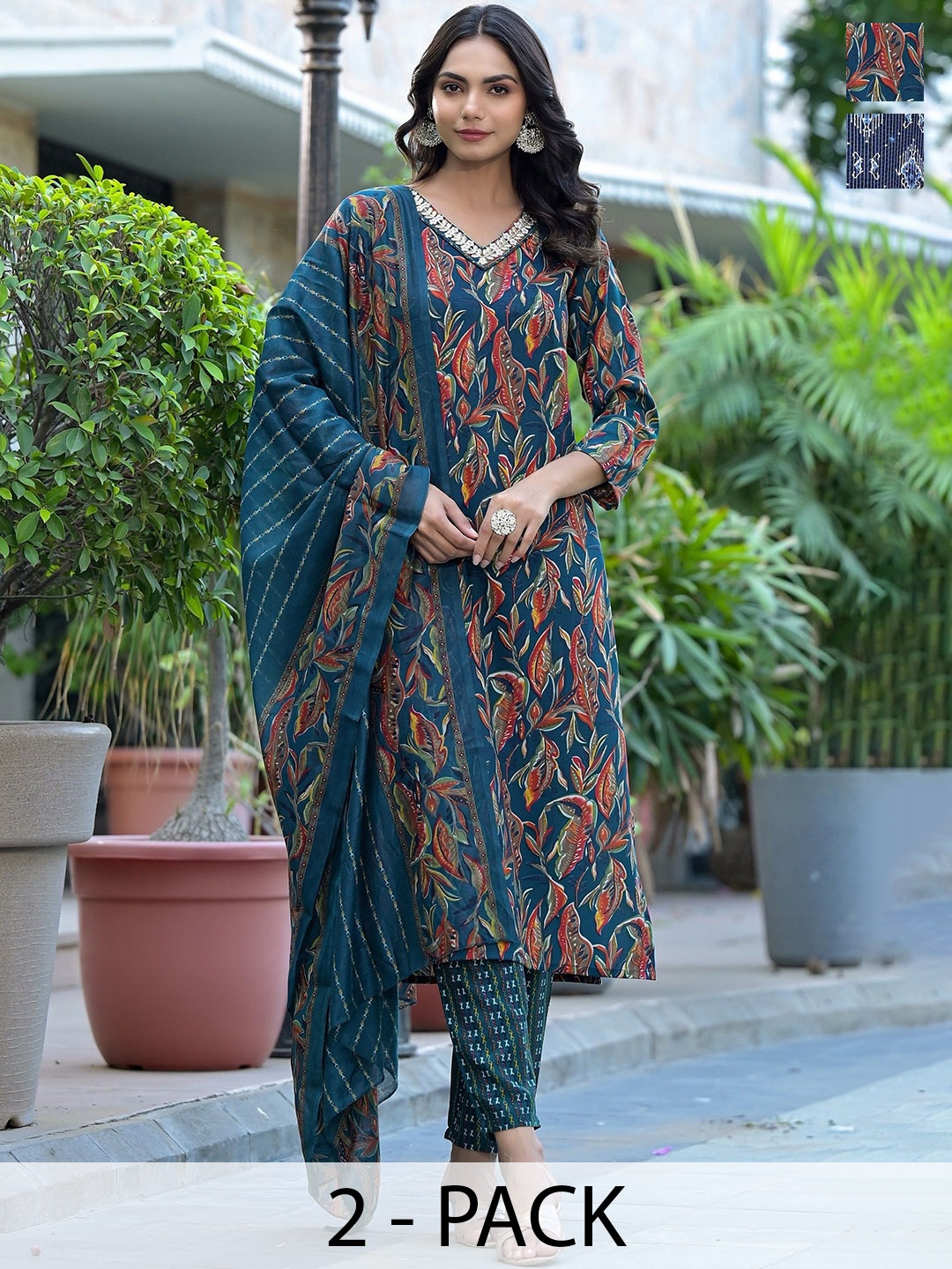 

KALINI Women Ethnic Motifs Printed Regular Kurta with Trousers & With Dupatta, Blue