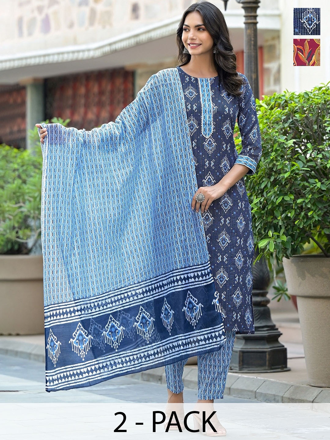 

KALINI Women Ethnic Motifs Printed Regular Kurta with Trousers & With Dupatta, Maroon