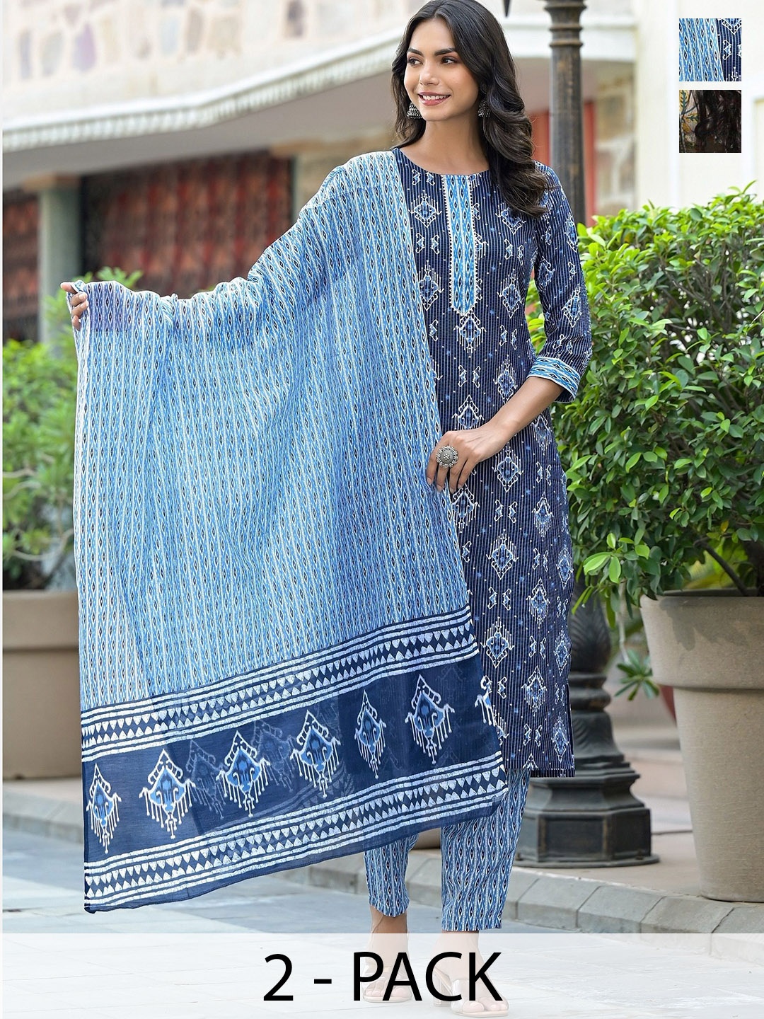 

KALINI Women Ethnic Motifs Printed Regular Kurta with Trousers & With Dupatta, Blue