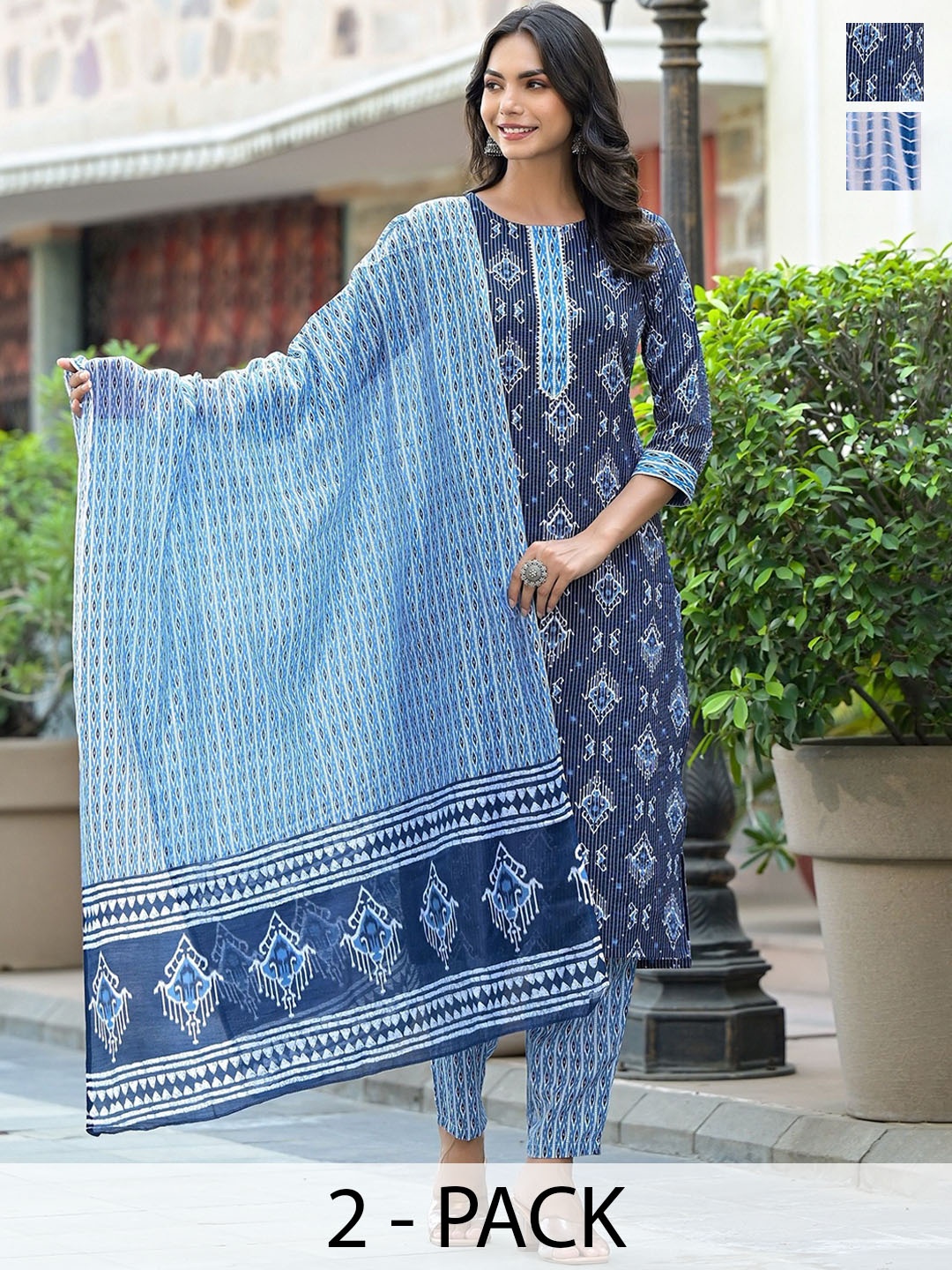 

KALINI Women Ethnic Motifs Printed Regular Kurta with Trousers & With Dupatta, Blue