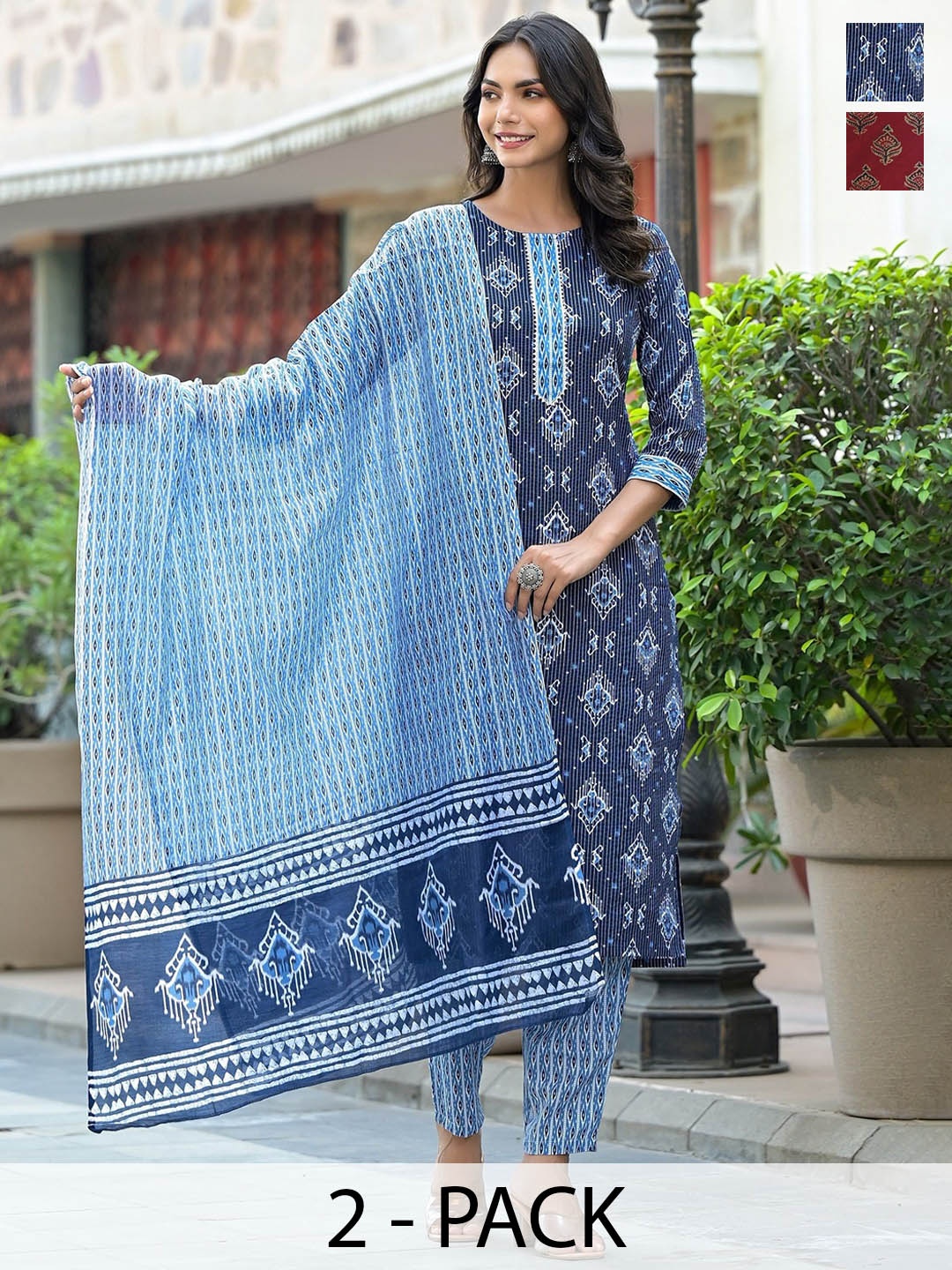 

KALINI Women Ethnic Motifs Printed Regular Kurta with Trousers & With Dupatta, Blue