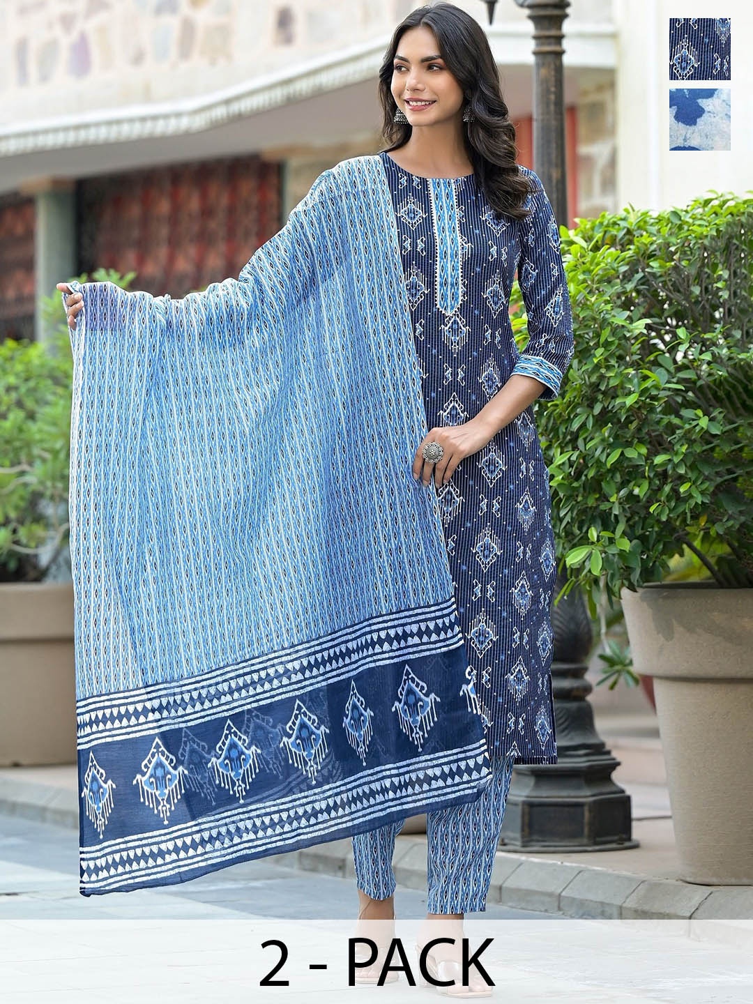

KALINI Women Ethnic Motifs Printed Regular Kurta with Trousers & With Dupatta, Blue