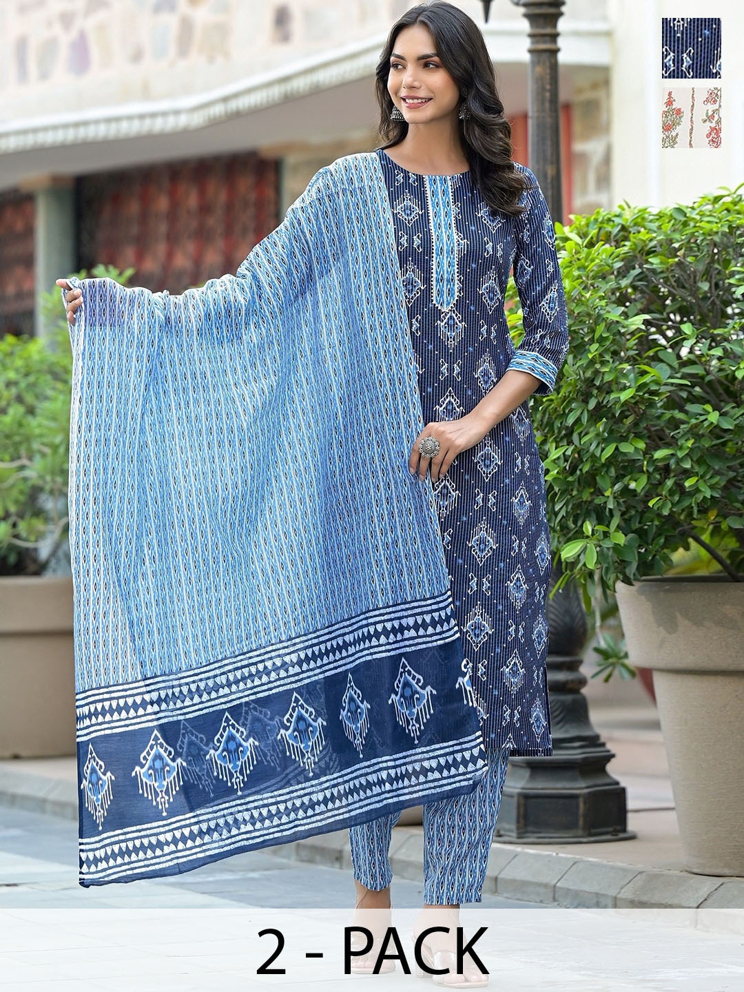 

KALINI Women Ethnic Motifs Printed Regular Kurta with Trousers & With Dupatta, Blue