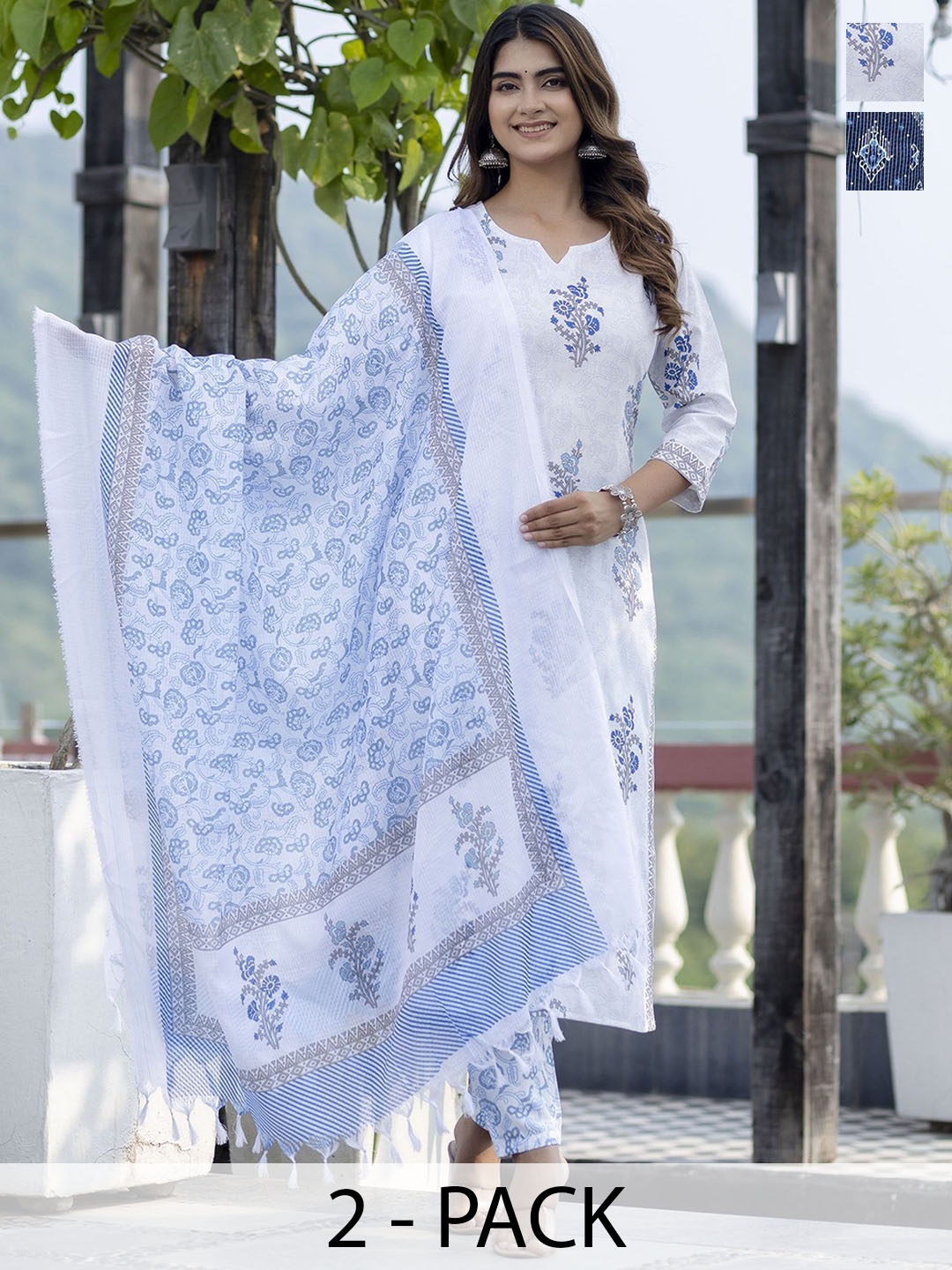 

KALINI Women Ethnic Motifs Printed Regular Kurta with Trousers & With Dupatta, Blue