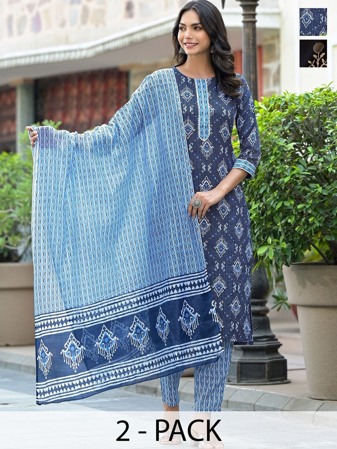 

KALINI Women Ethnic Motifs Printed Regular Kurta with Trousers & With Dupatta, Blue