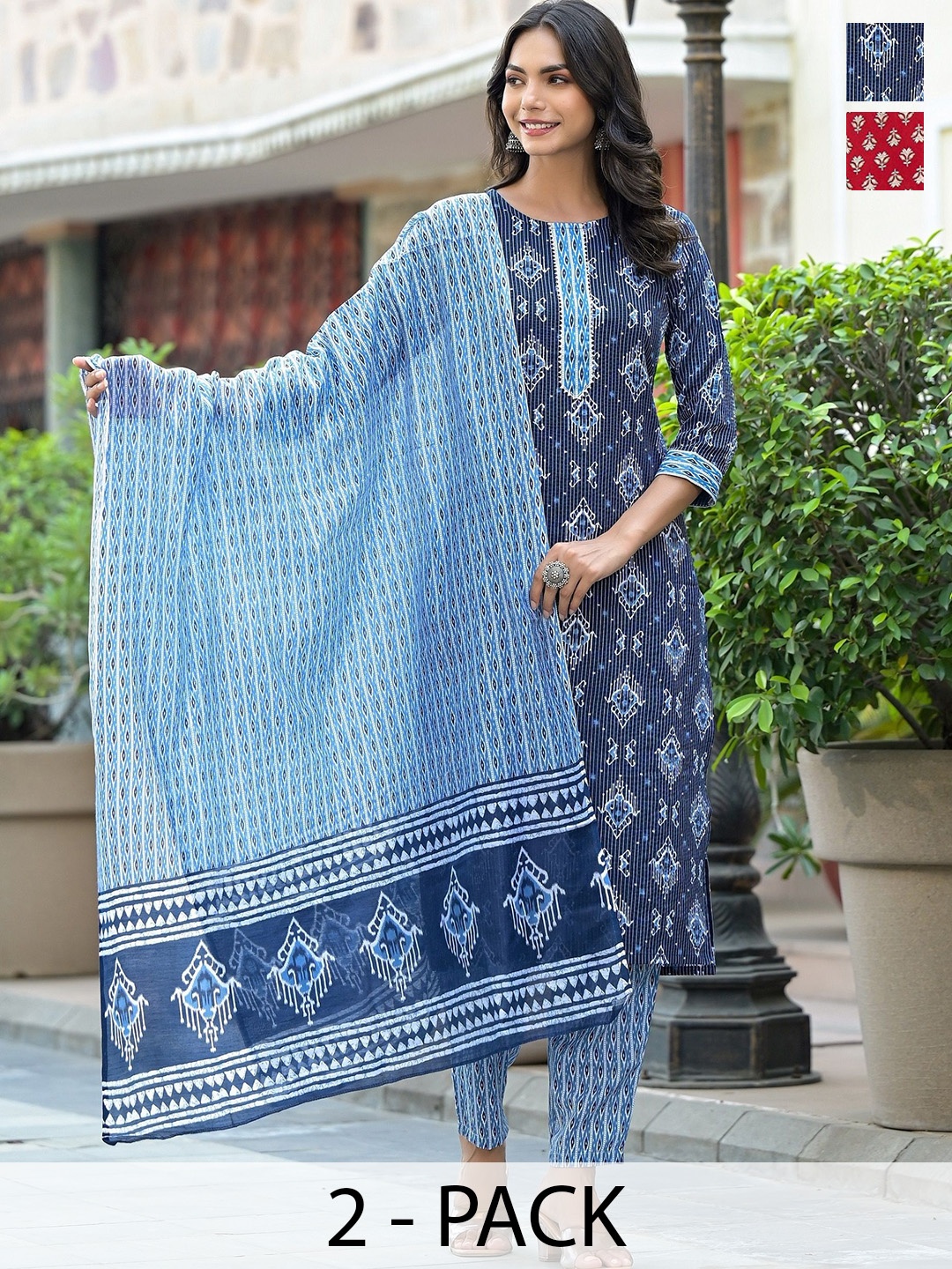

KALINI Women Ethnic Motifs Printed Regular Kurta with Trousers & With Dupatta, Blue