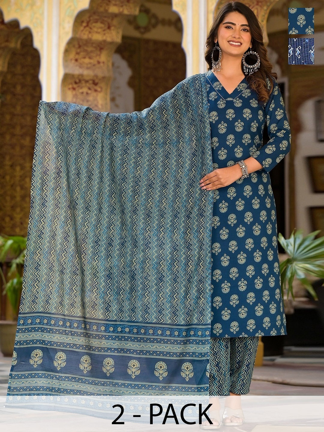 

KALINI Women Ethnic Motifs Printed Regular Kurta with Trousers & With Dupatta, Blue