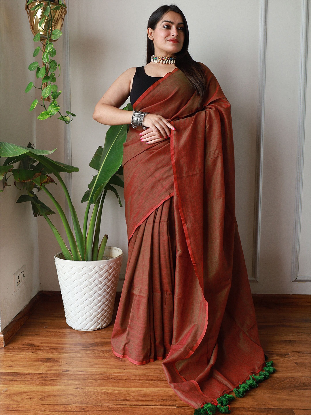 

Anouk Pure Cotton Khadi Saree, Rust