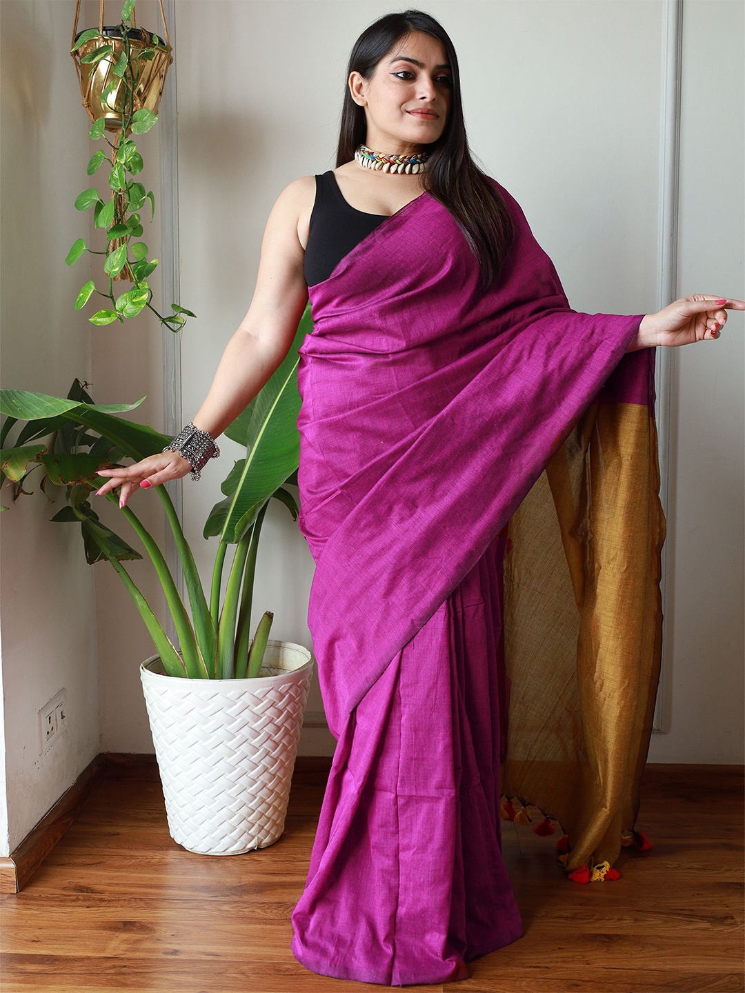 

Anouk Pure Cotton Khadi Saree, Burgundy