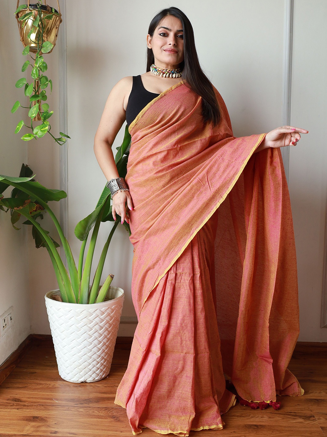 

Anouk Pure Cotton Khadi Saree, Peach