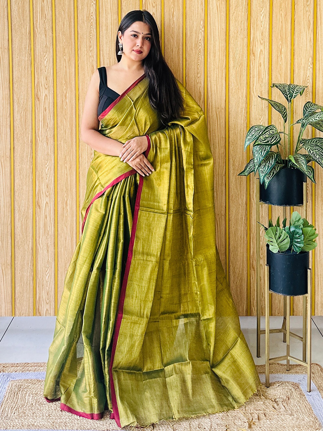 

Anouk Solid Tissue Saree, Khaki