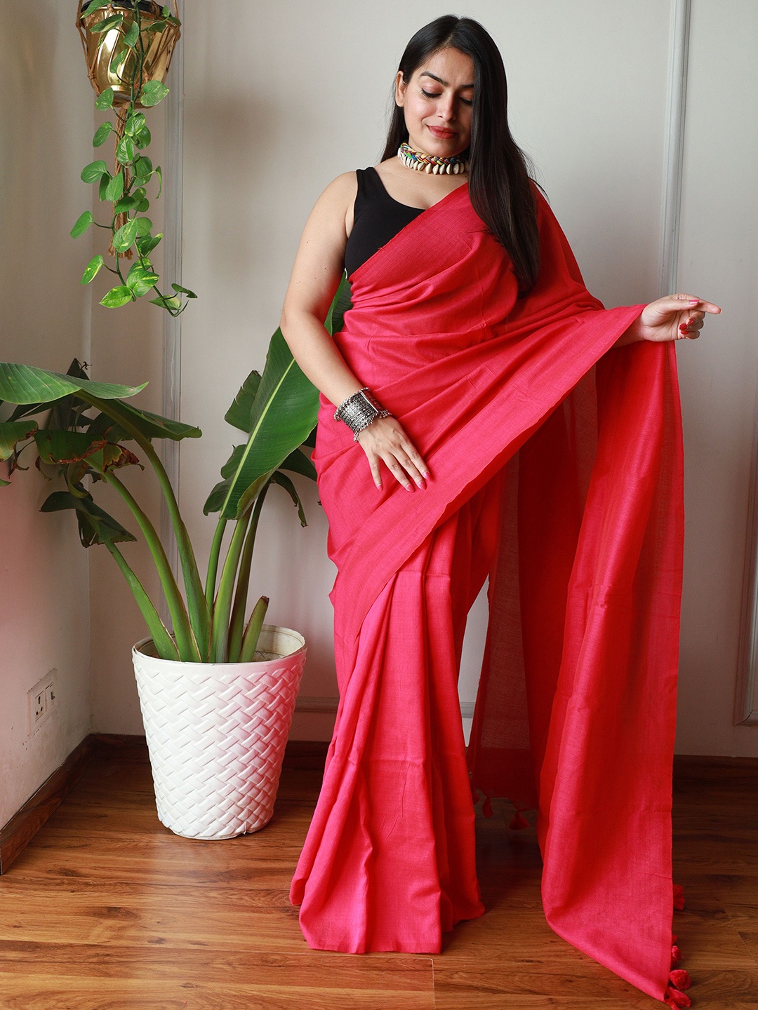

Anouk Pure Cotton Khadi Saree, Pink