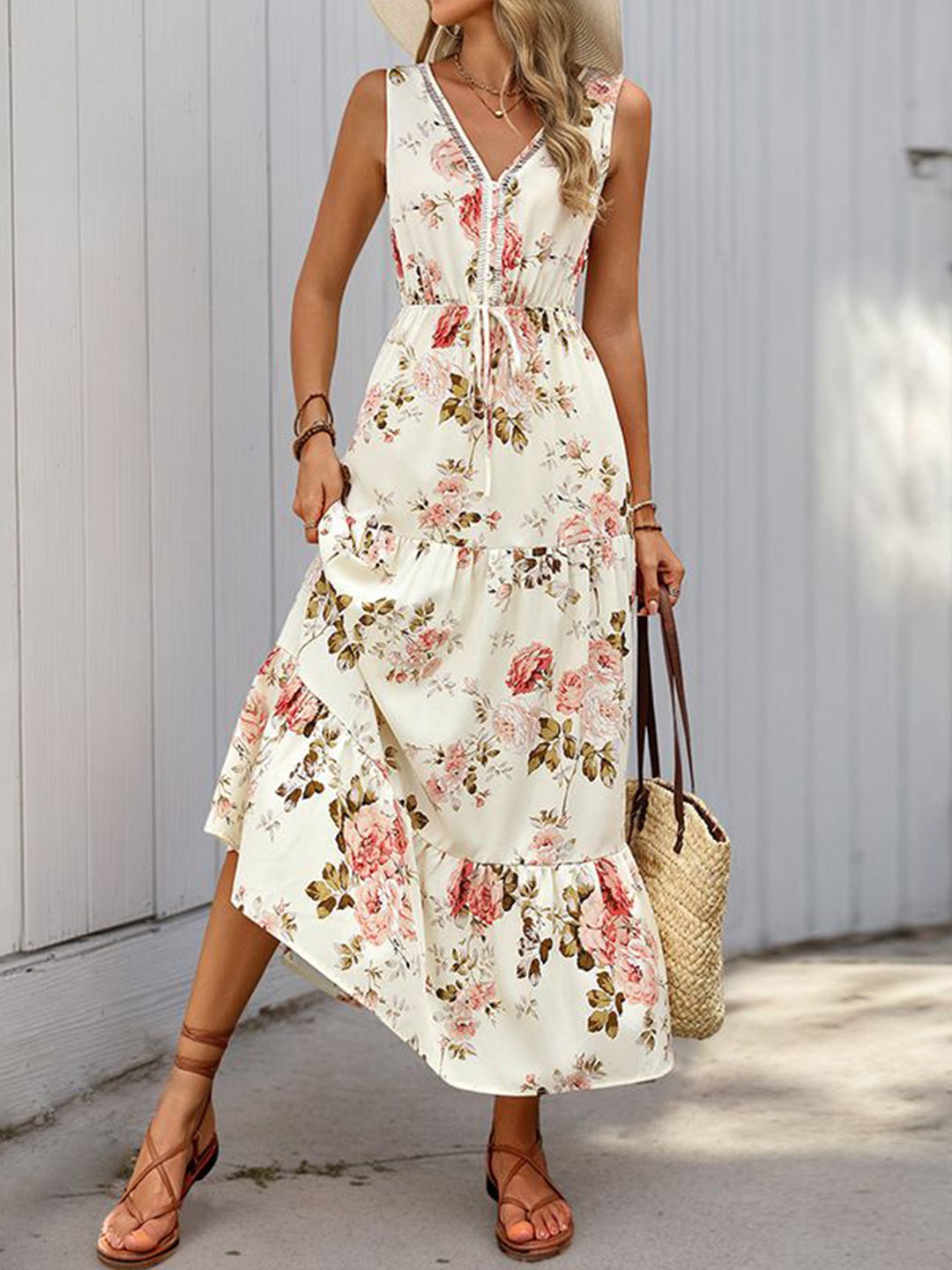 

StyleCast Floral Printed A-Line Midi Dress, Off white