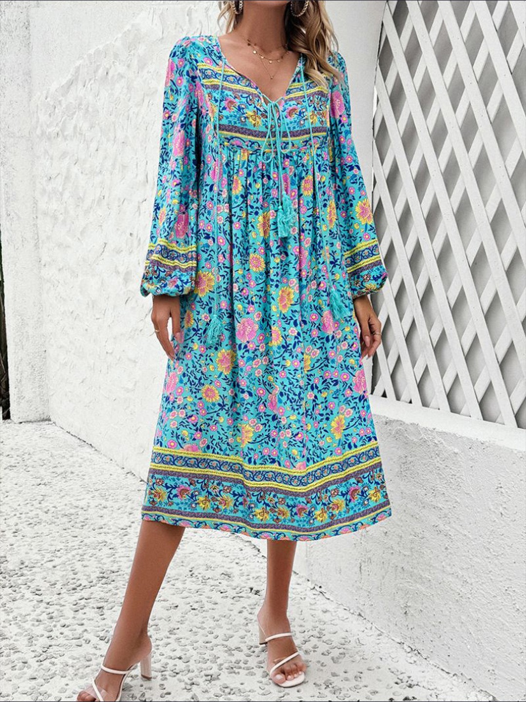 

StyleCast Women Floral Printed A-Line Midi Dress, Sea green
