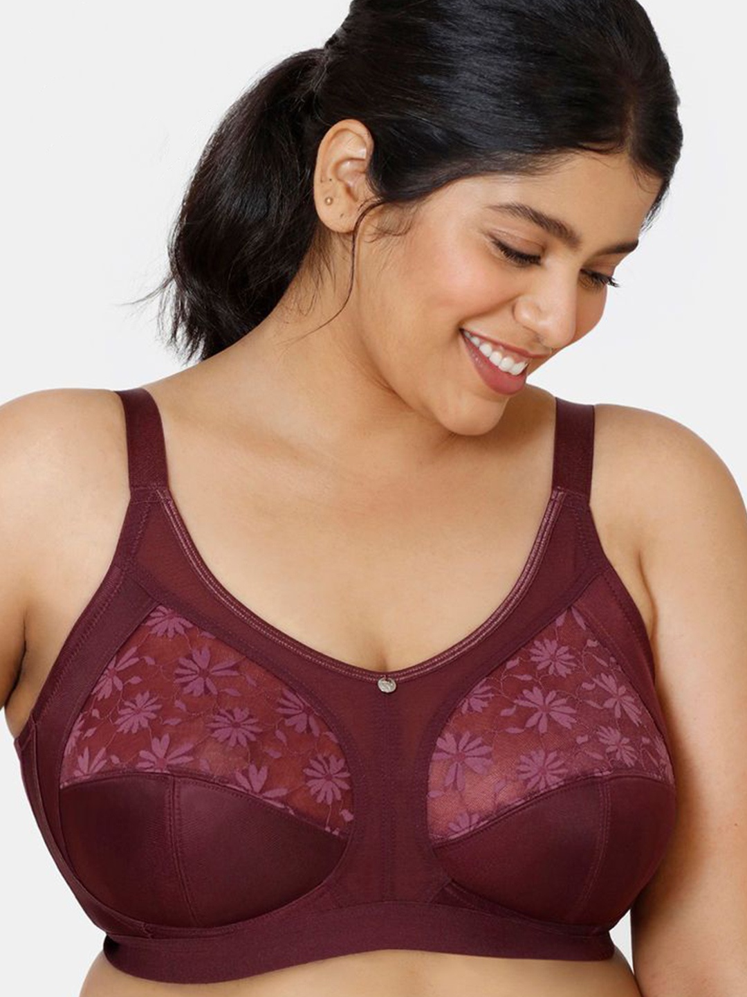 

Zivame Women Floral Self Design Full Coverage Minimizer Bra, Maroon