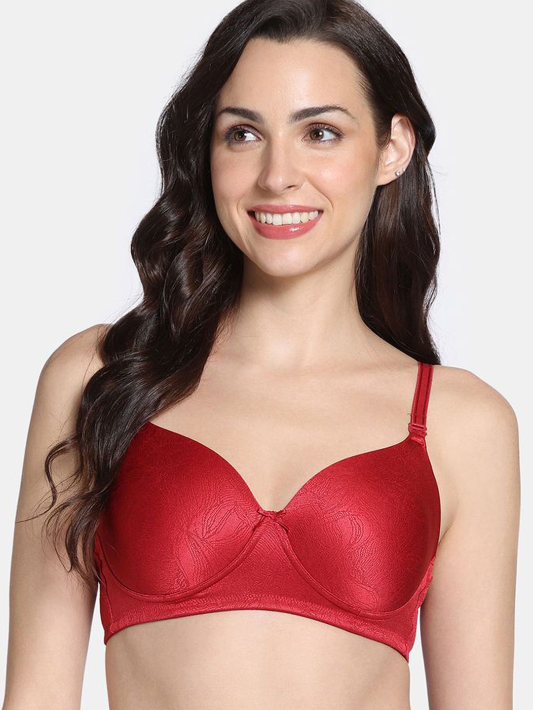 

Zivame Women Lightly Padded Underwired Medium Coverage T-shirt Bra, Red