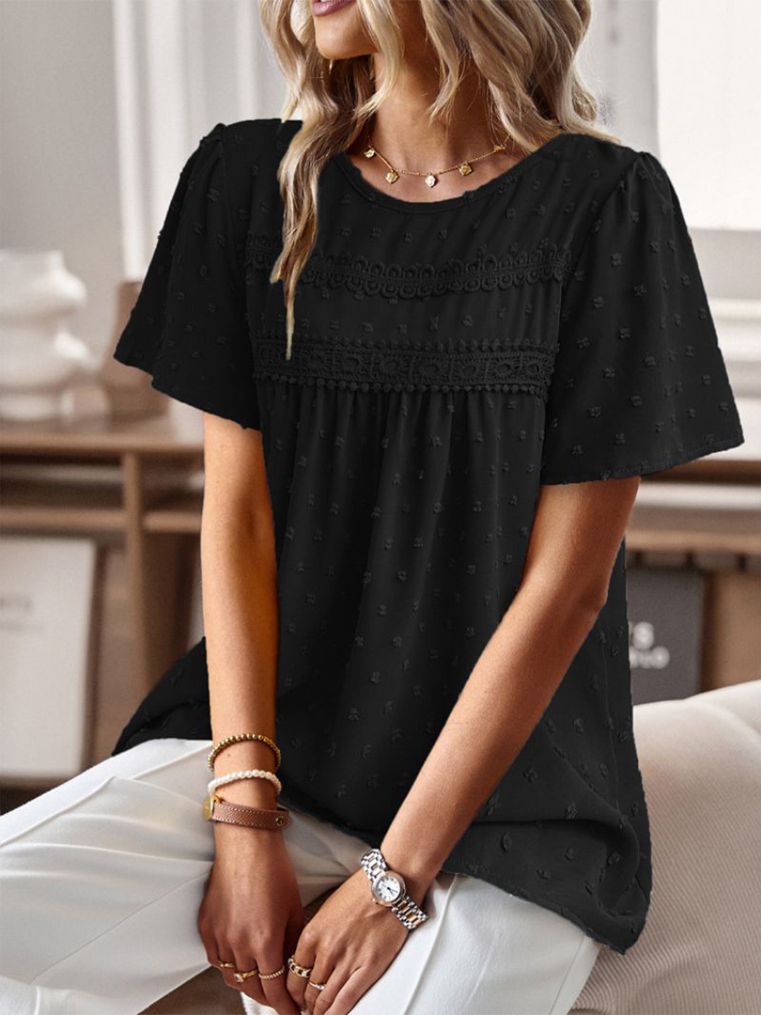 

StyleCast Women Self Design Top, Black