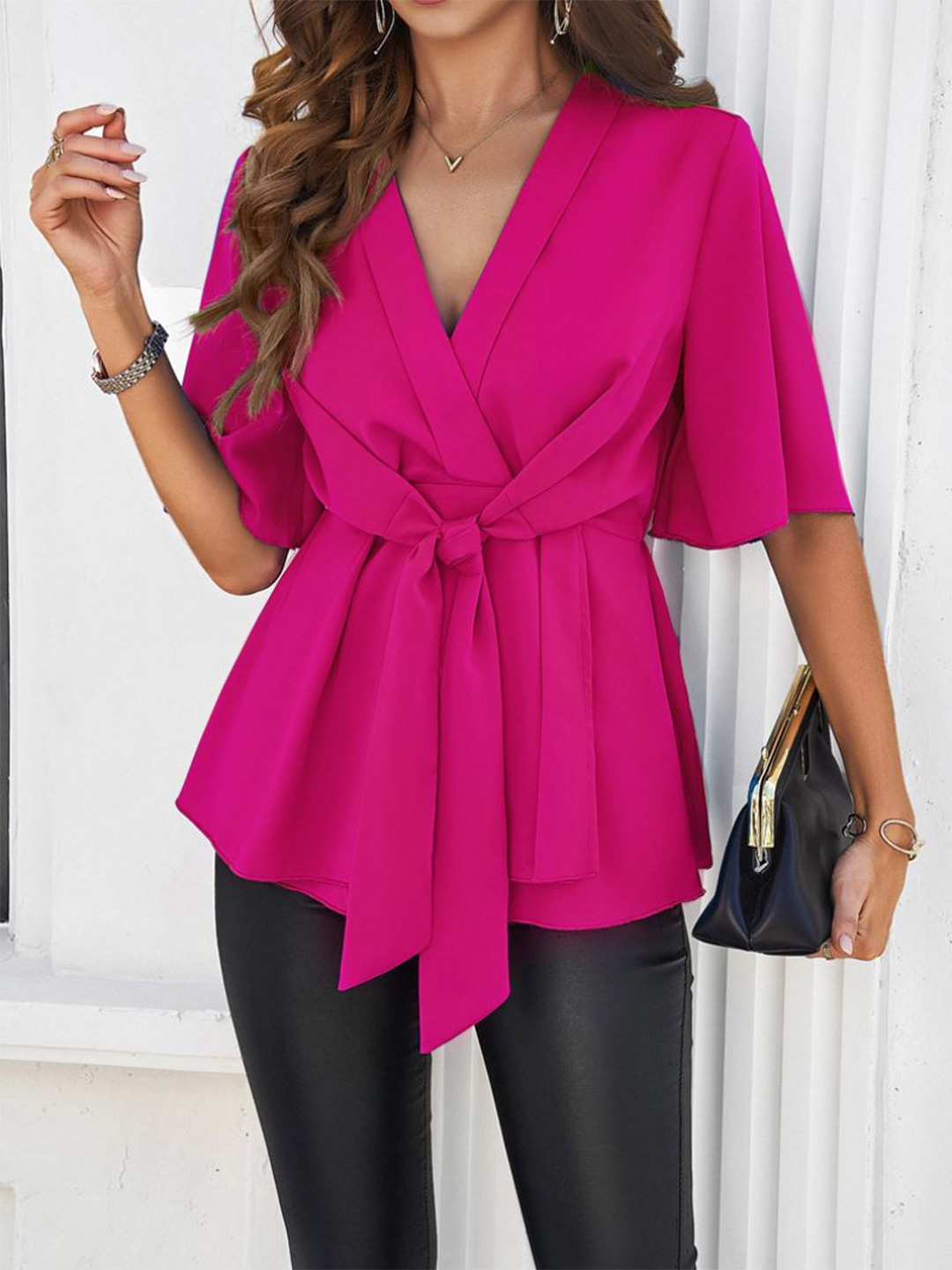 

StyleCast Women V-Neck Wrap Top, Fuchsia