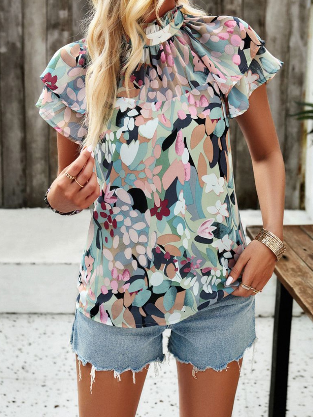 

StyleCast Women Floral Chiffon Top, Black