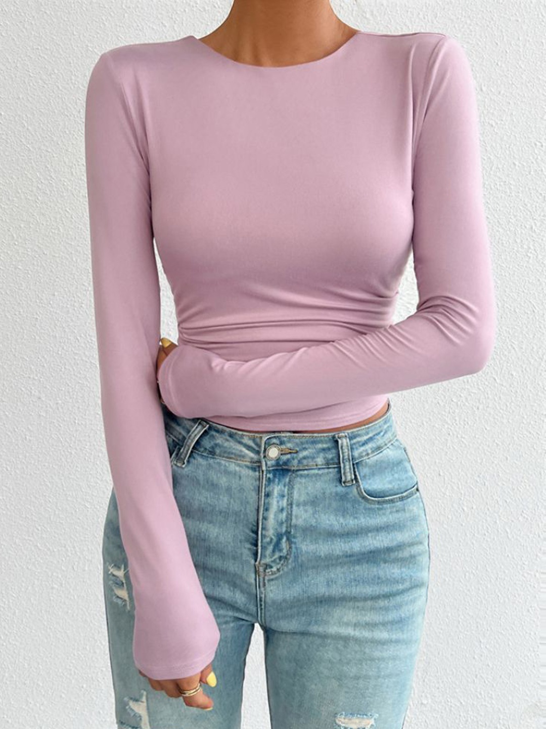 

StyleCast Women Solid Round Neck Top, Lavender