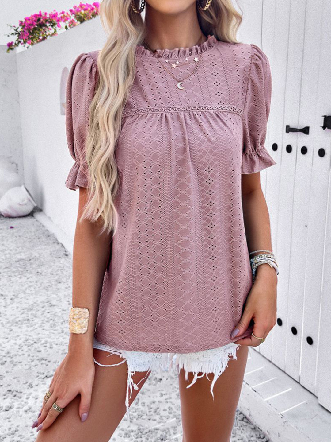 

StyleCast Women Self Design Round Neck Top, Mauve