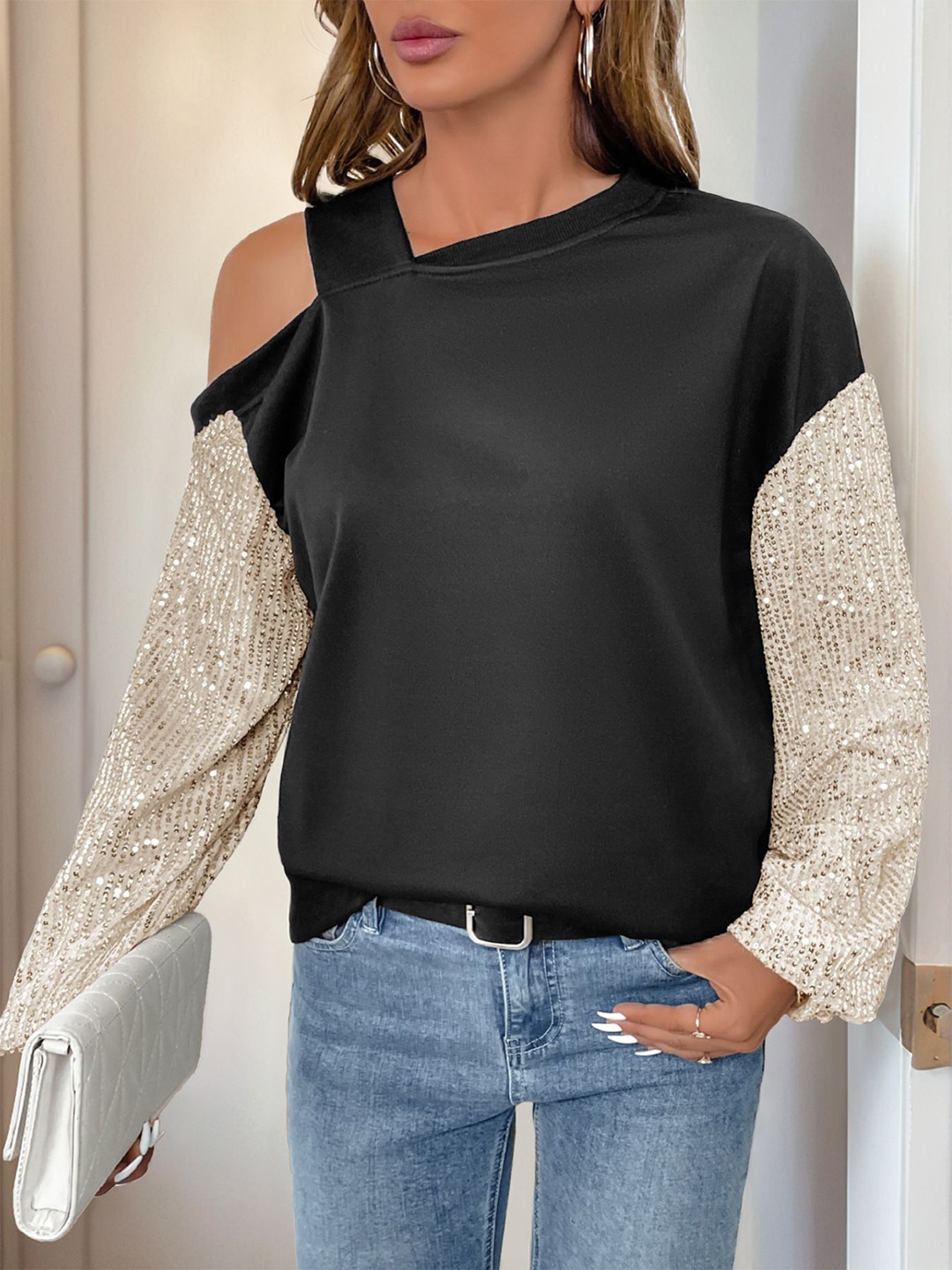 

StyleCast Embellished V-Neck Top, Black