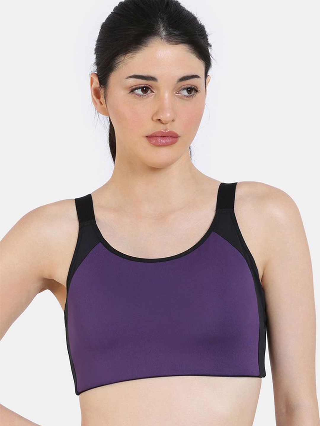 

Zelocity by Zivame Colourblocked Full Coverage Removable Padding Rapid-Dry Workout Bra, Purple