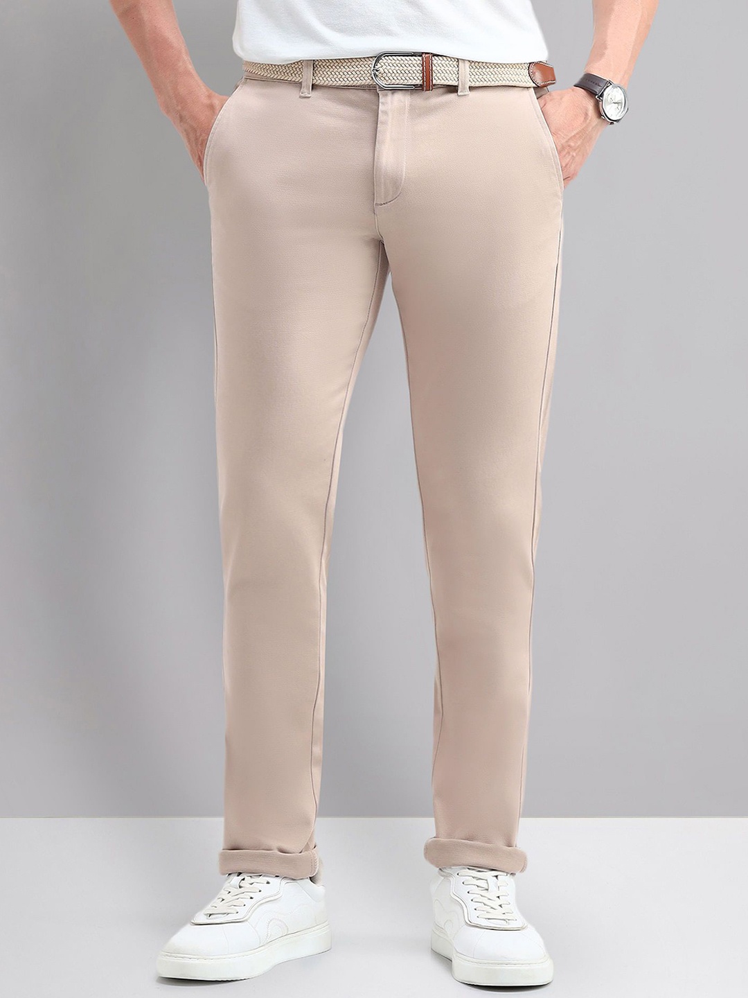 

AD By Arvind Men Slim Fit Chinos Trousers, Beige