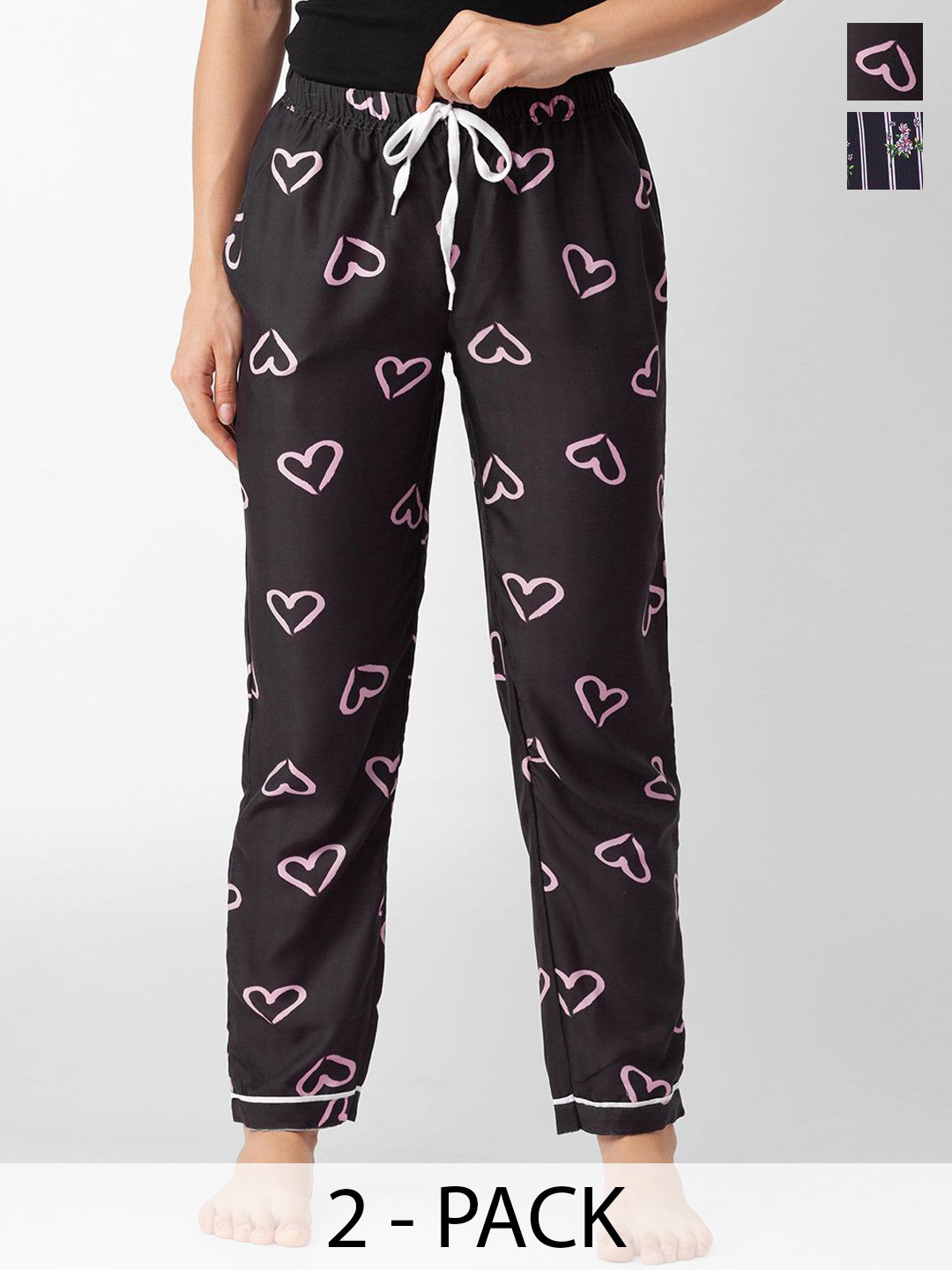 

NOIRA Women Pack Of 2 Printed Lounge Pants, Black