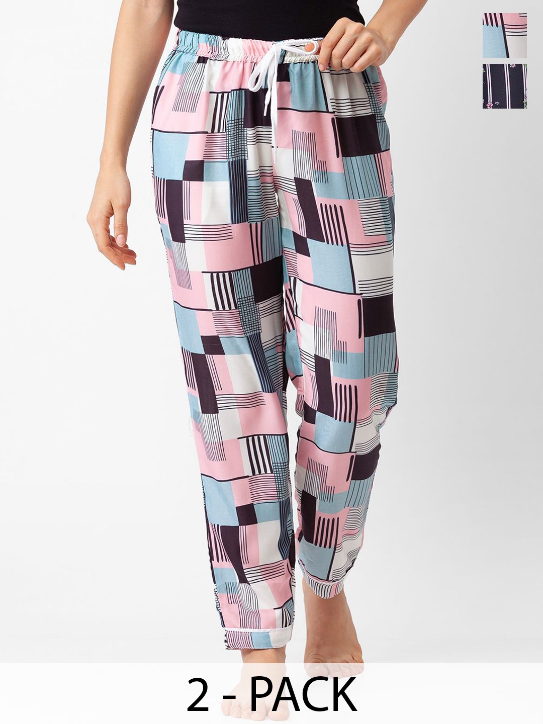 

NOIRA Women Pack Of 2 Printed Lounge Pants, White