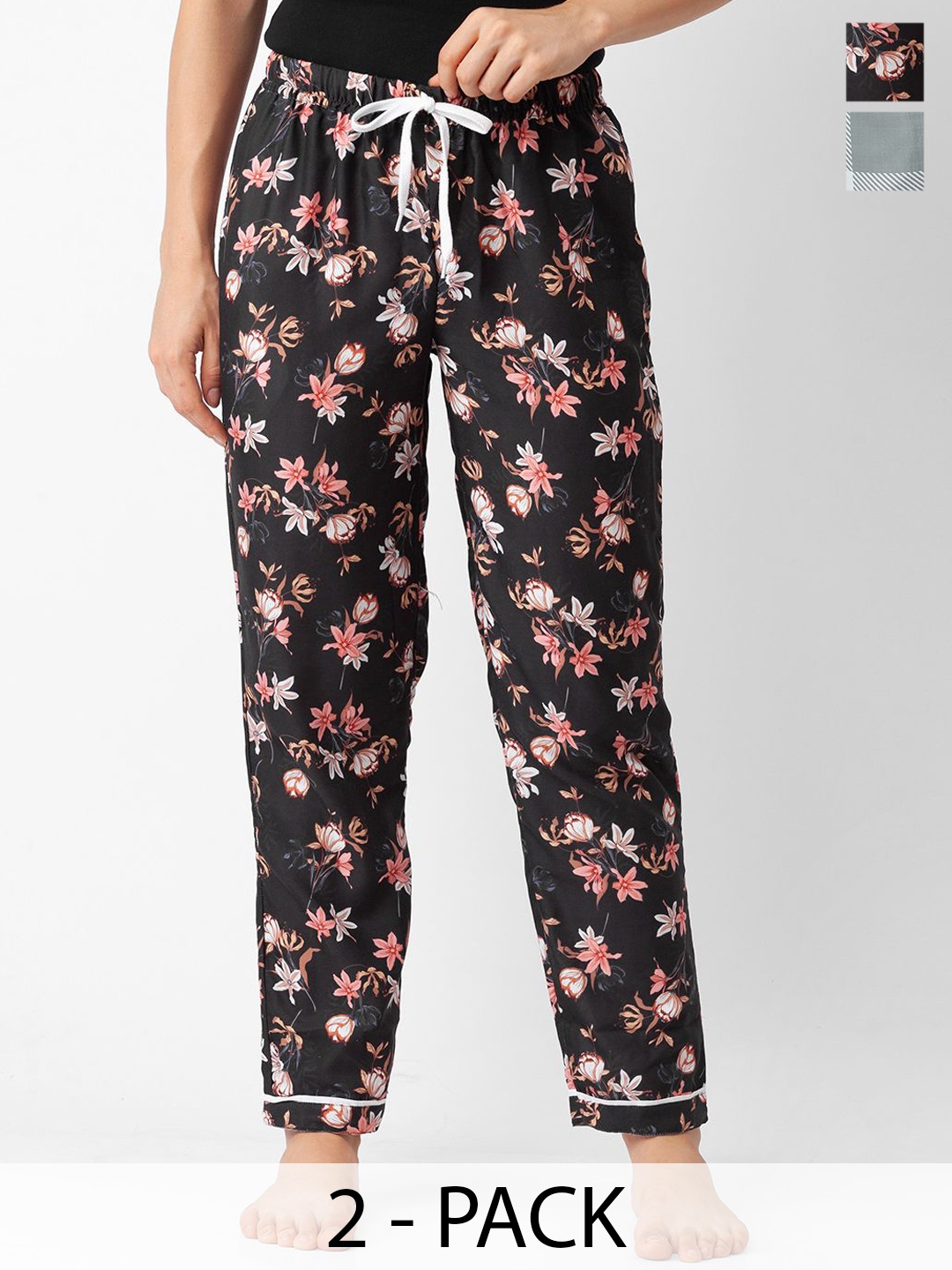 

NOIRA Women Pack Of 2 Printed Lounge Pants, Grey