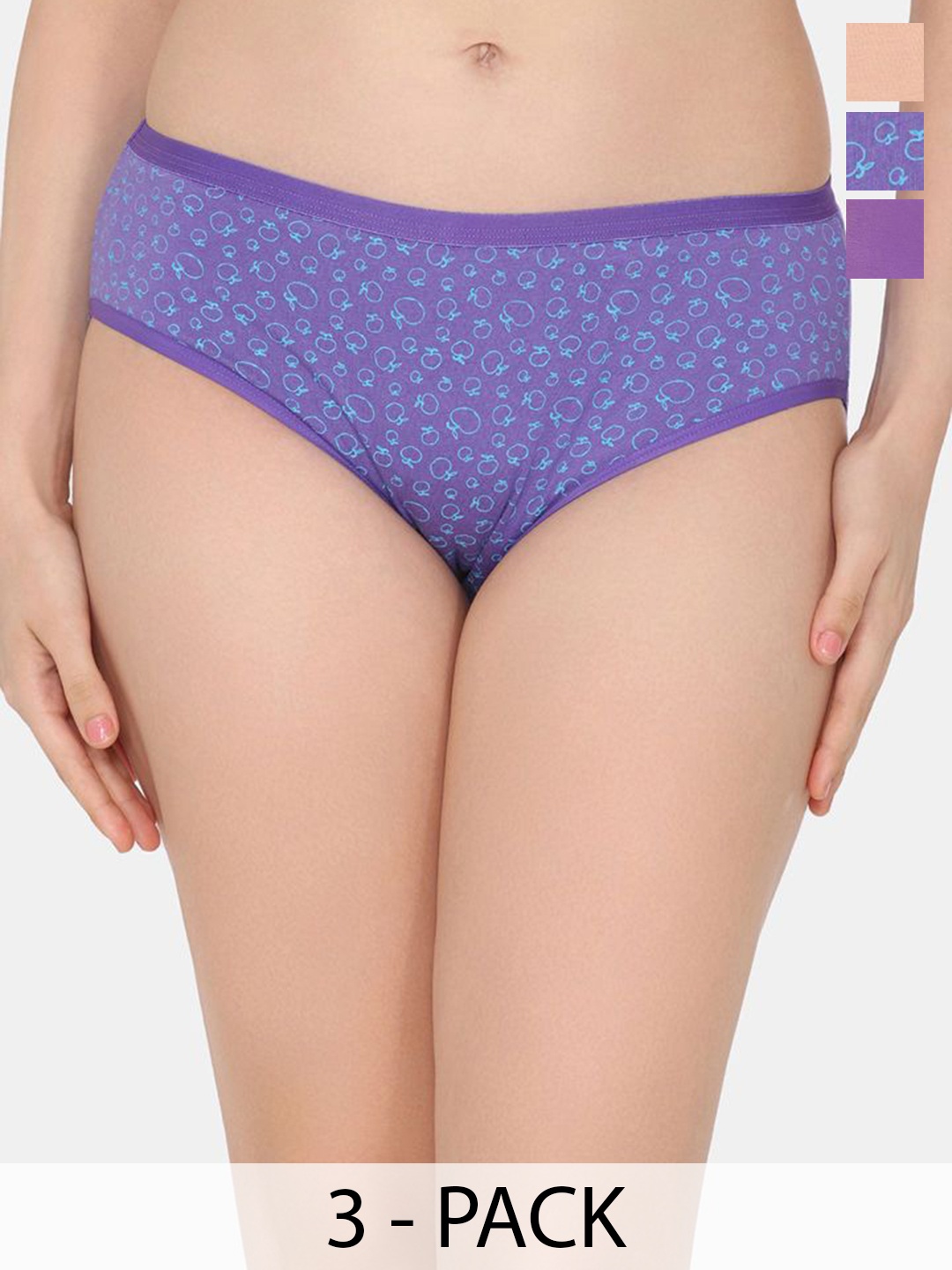 

Rosaline by Zivame Women Pack Of 3 Printed Mid Rise Hipster Briefs, Purple