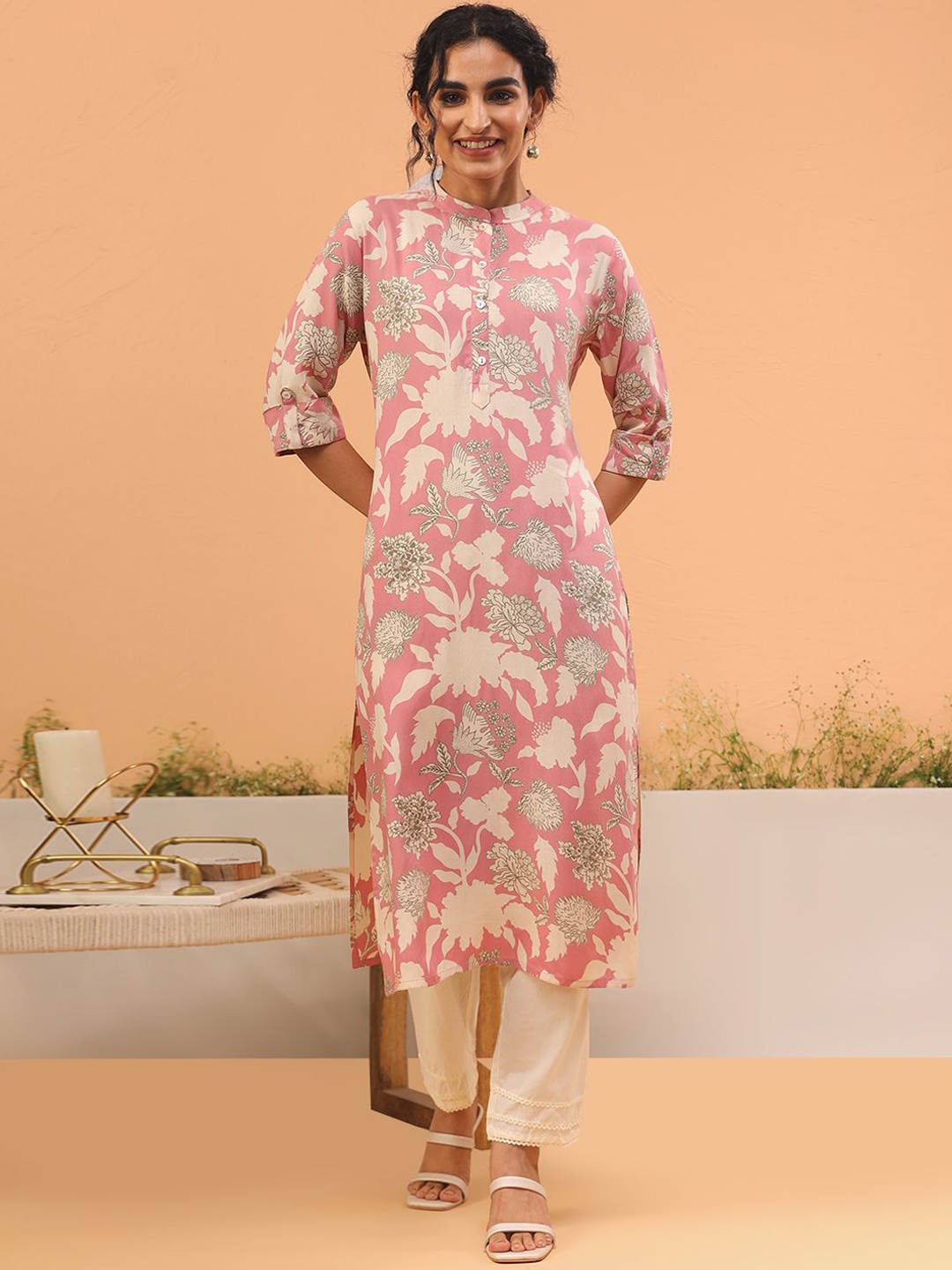 

ARAVALII Women Printed Kurta, Pink