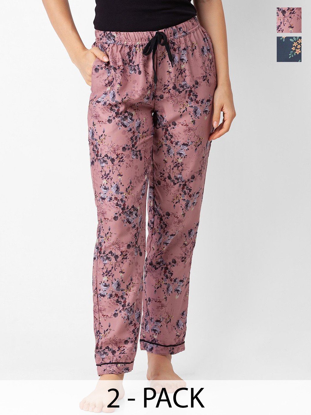 

NOIRA Women Pack Of 2 Printed Lounge Pants, Brown