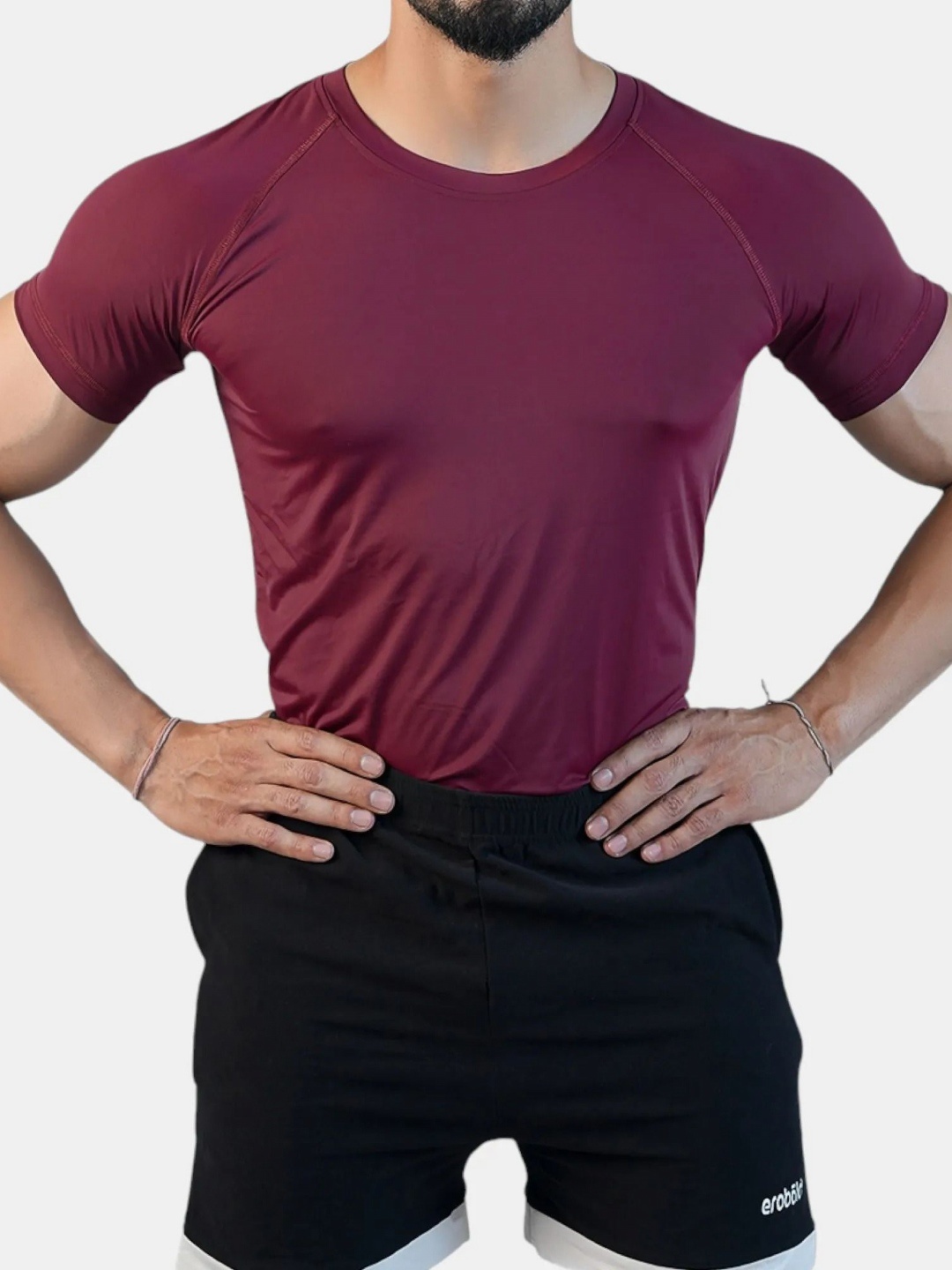 

EROBOLD Men Solid Round Neck Compression T-shirt, Maroon