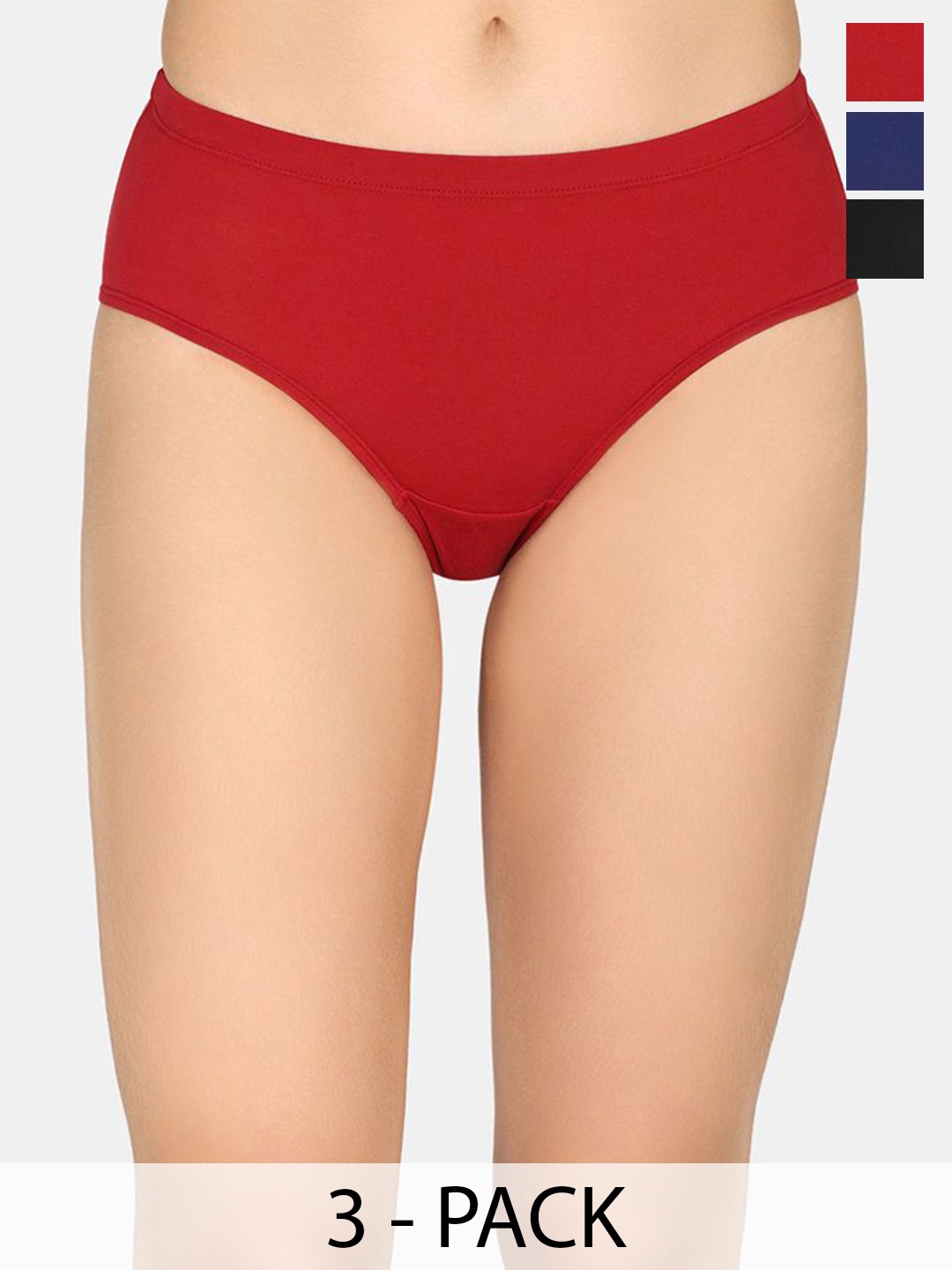 

Zivame Women Pack Of 3 Mid Rise Hipster Briefs, Red