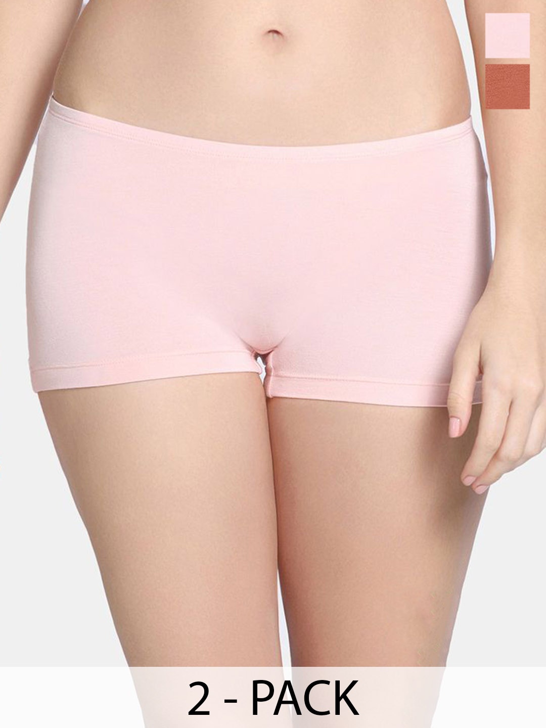 

Zivame Women Pack Of 2 Mid-Rise Seamless Boy Shorts Briefs ZI28BZ-P Skin A spice, Brown