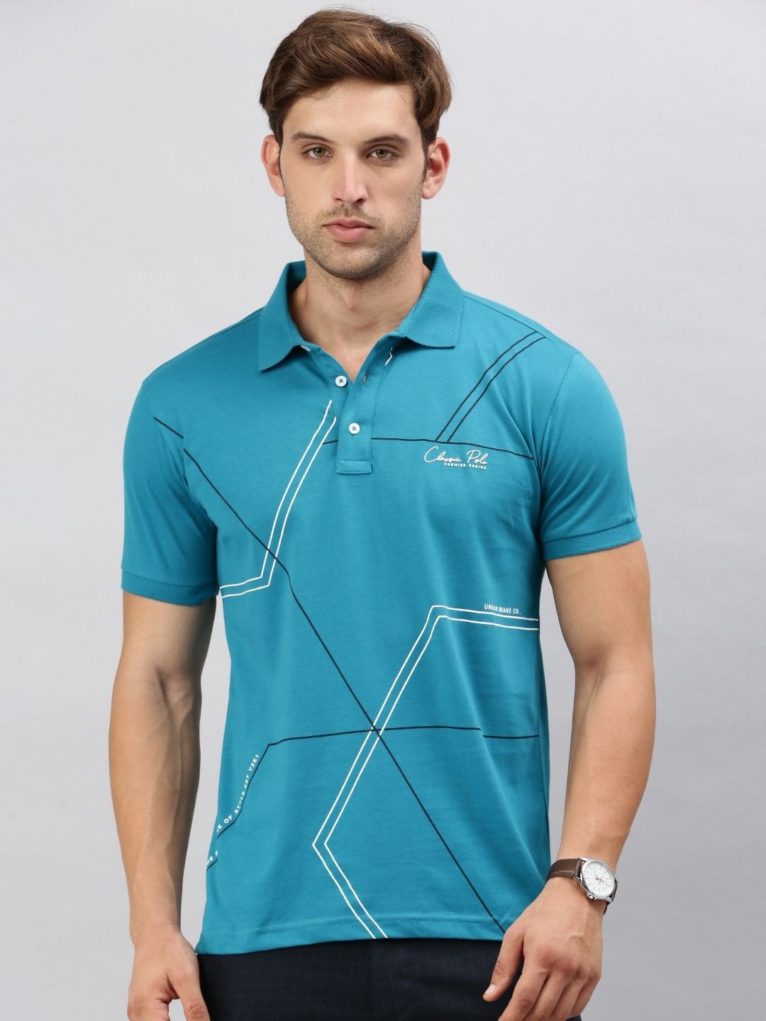 

Classic Polo Men Striped Polo Collar Cotton Slim Fit T-shirt, Teal