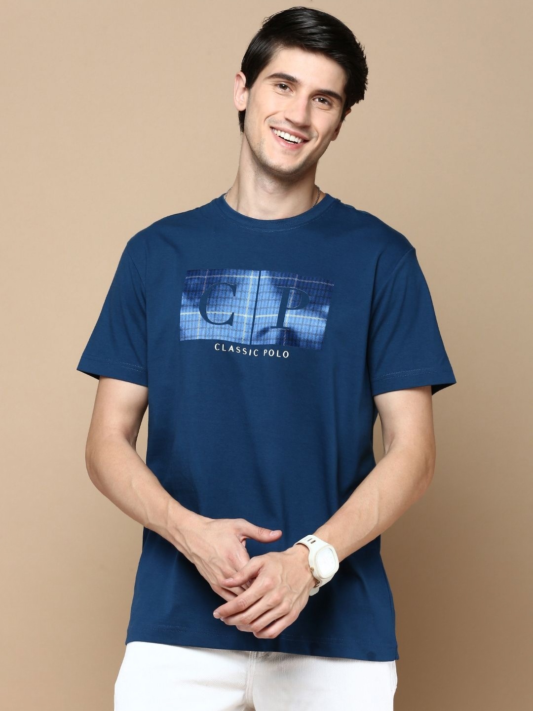 

Classic Polo Men Graphic Printed Round Neck Cotton T-shirt, Teal