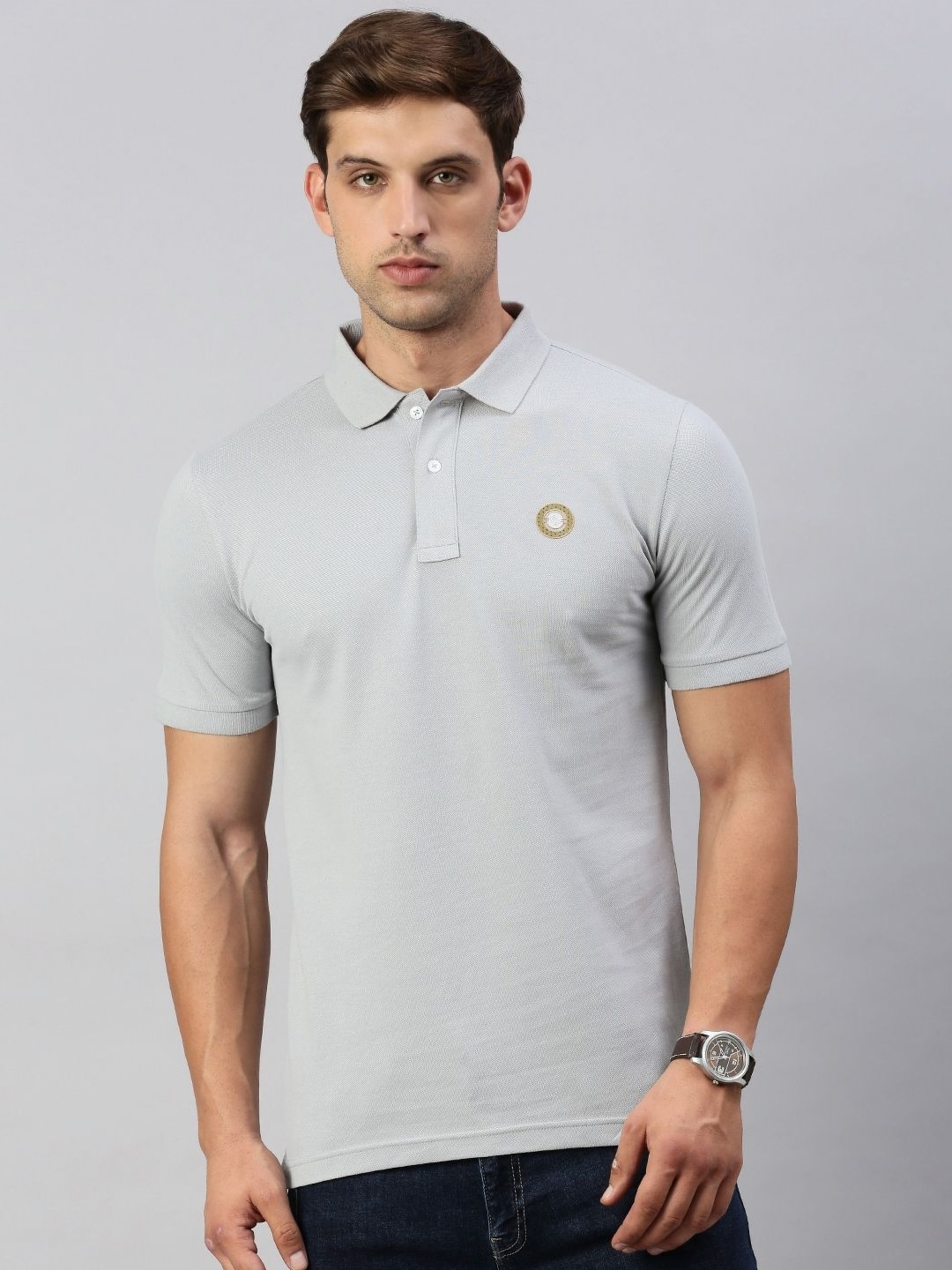 

Classic Polo Men Solid Polo Collar Cotton Slim Fit T-shirt, Grey